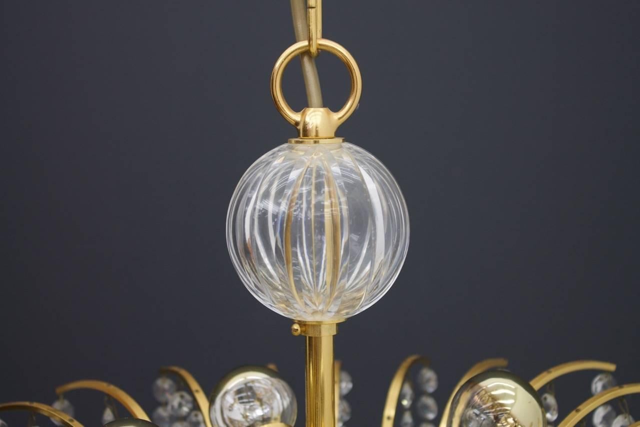 Late 20th Century PALWA Christoph Palme Chandelier Gilded Brass and Crystal Glass For Sale