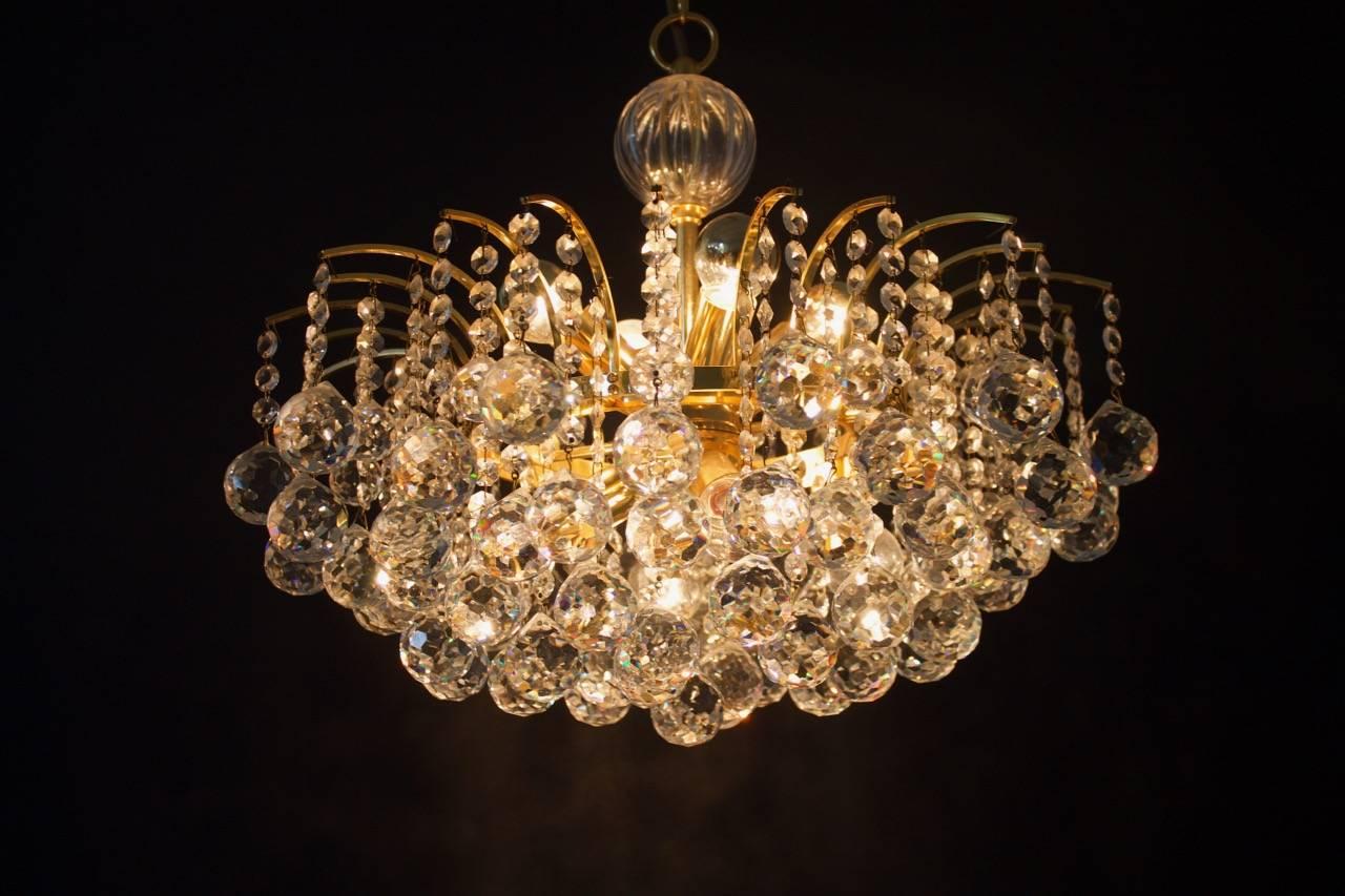 Gold PALWA Christoph Palme Chandelier Gilded Brass and Crystal Glass For Sale