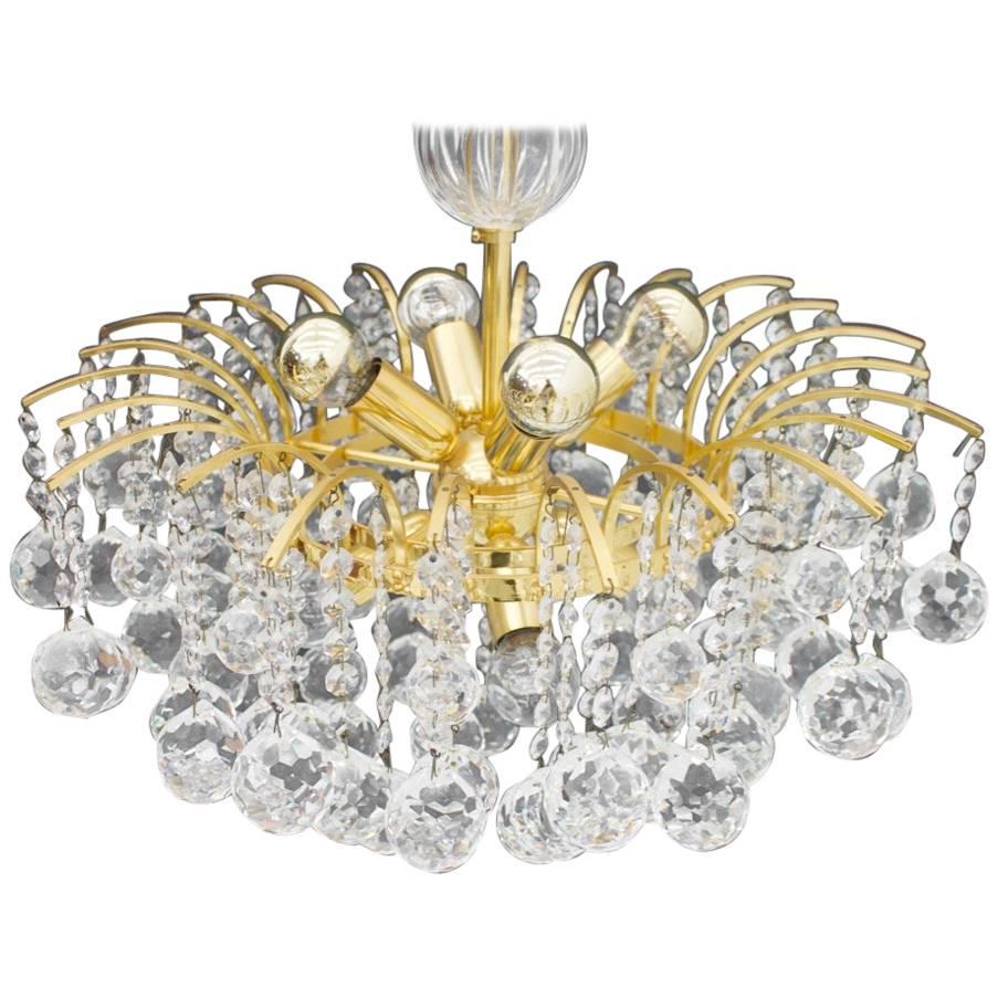 PALWA Christoph Palme Chandelier Gilded Brass and Crystal Glass For Sale