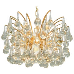 Vintage Gilded Brass and Glass Drop Chandelier Palwa, 1960s