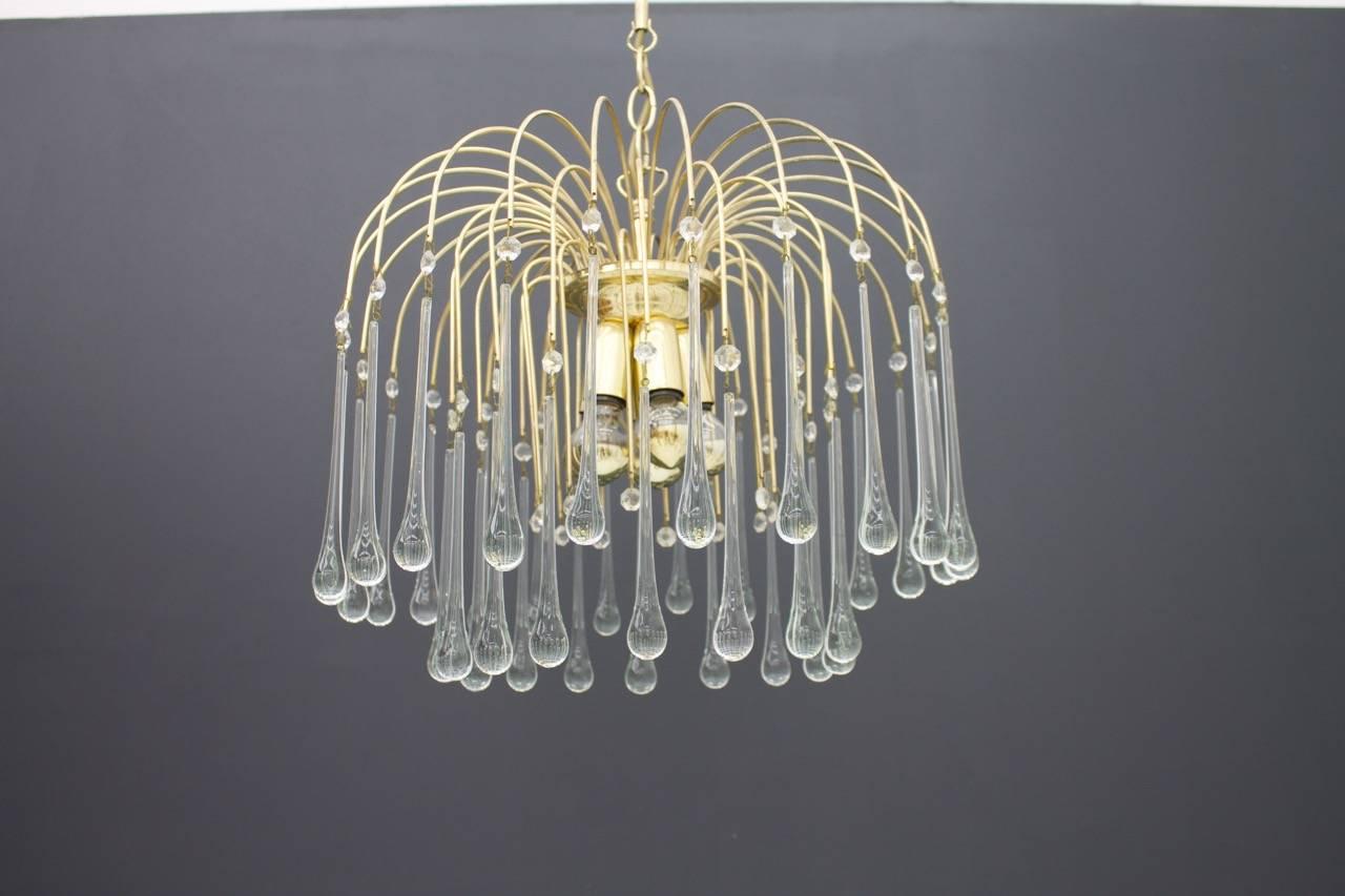 Christoph Palme Waterfall chandelier gilded brass and glass drops in different height, Germany, 1970s
Very good condition.