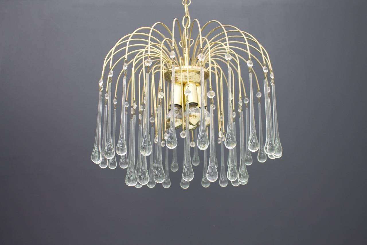Hollywood Regency PALWA Christoph Palme Waterfall Chandelier Pendant Brass and Glass Germany 1970s