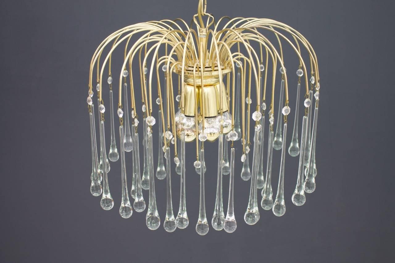 PALWA Christoph Palme Waterfall Chandelier Pendant Brass and Glass Germany 1970s In Good Condition In Frankfurt / Dreieich, DE