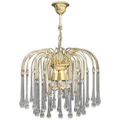 PALWA Christoph Palme Waterfall Chandelier Pendant Brass and Glass Germany 1970s