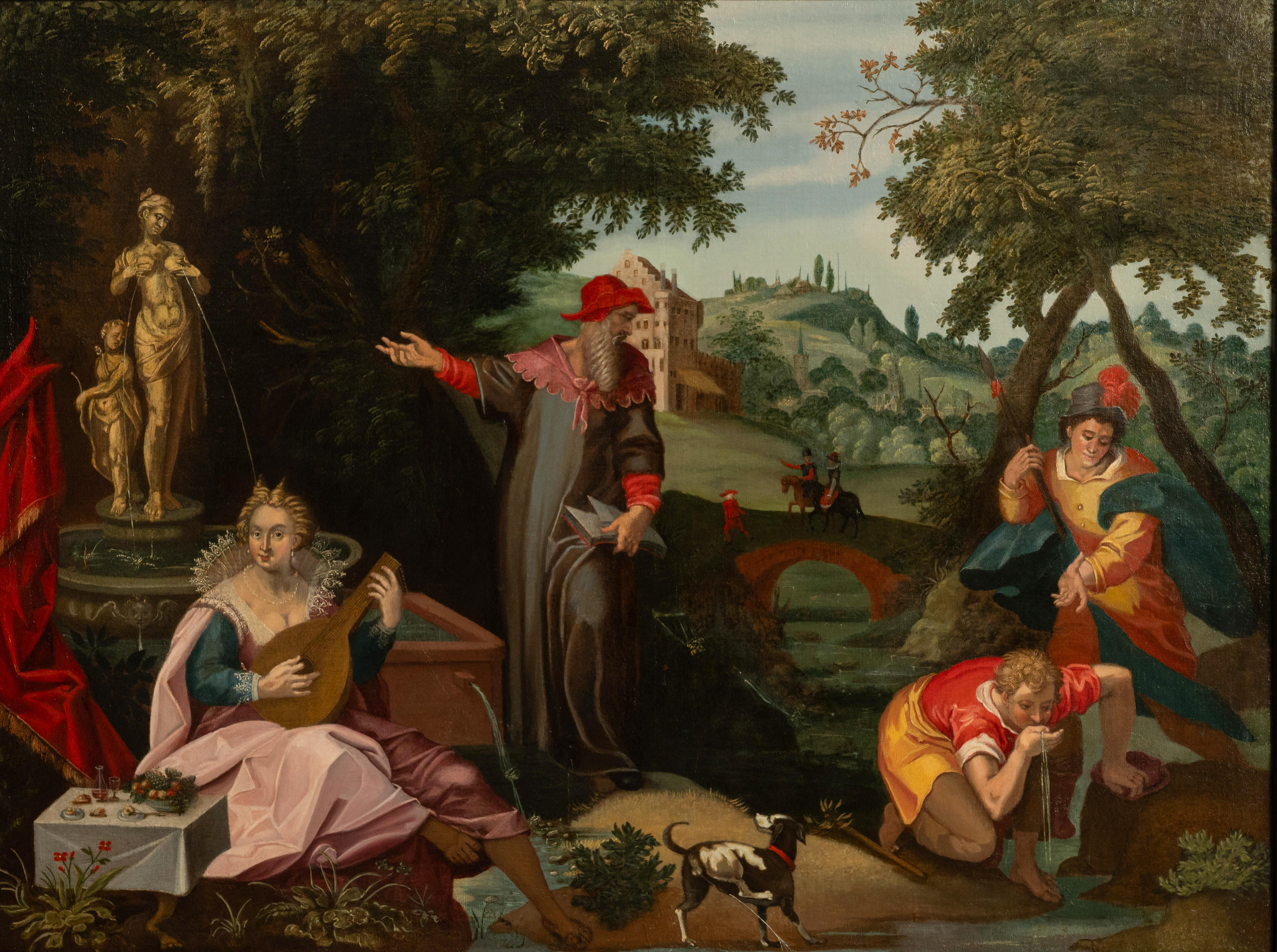 Pintura al óleo alegórica del Renacimiento alemán del siglo XVI Salud sexual Sífilis - Painting de Christoph Schwarz