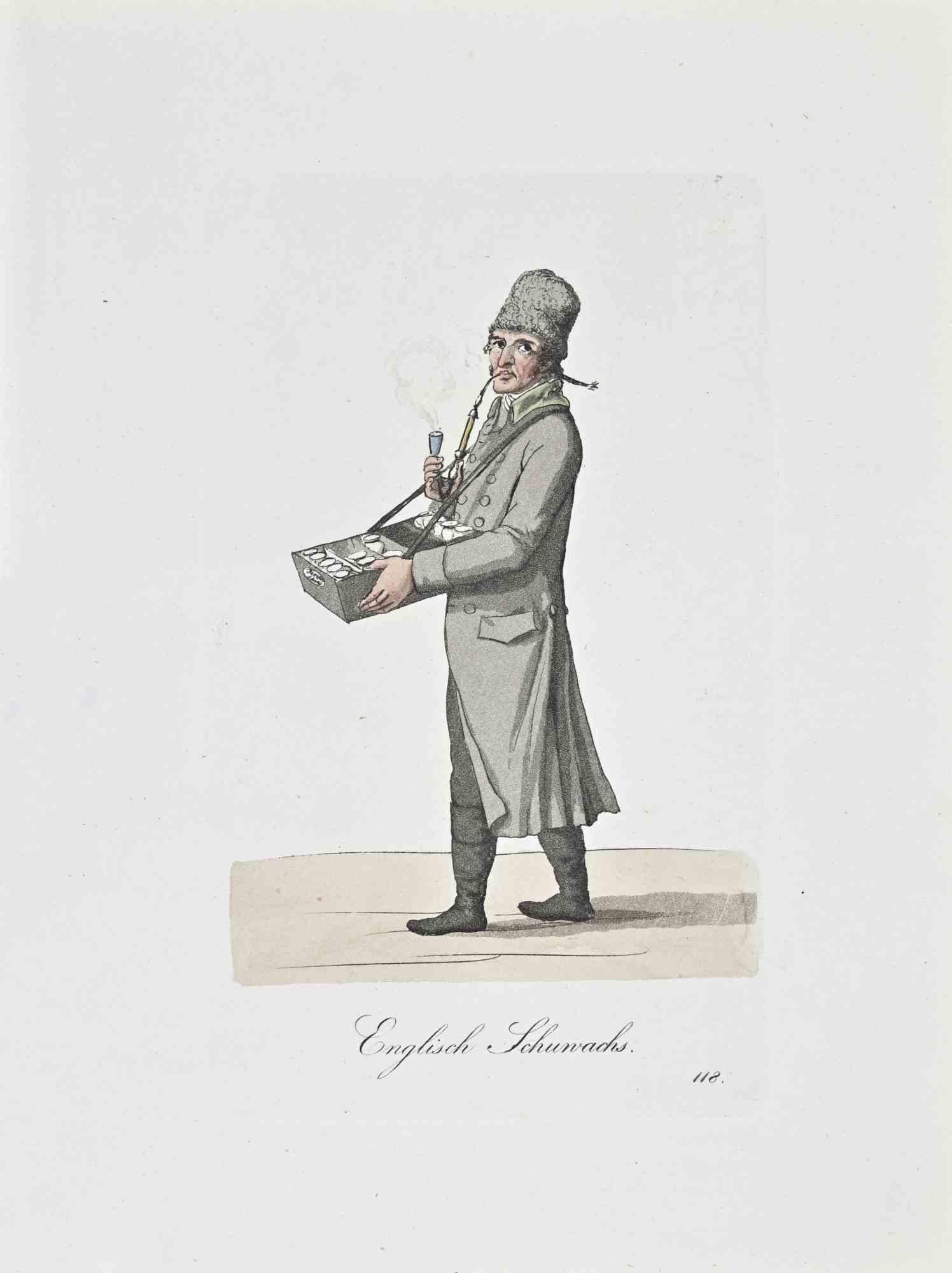 Englisch Schunvachs is an artwork, realized by Christoph Suhr in 1808.

Etching hand colored. Titled on the lower margin.

The artwork belongs to the Series "Der Ausruf in Hamburg vorgestellt in ein hundert und zwanzig colorirten