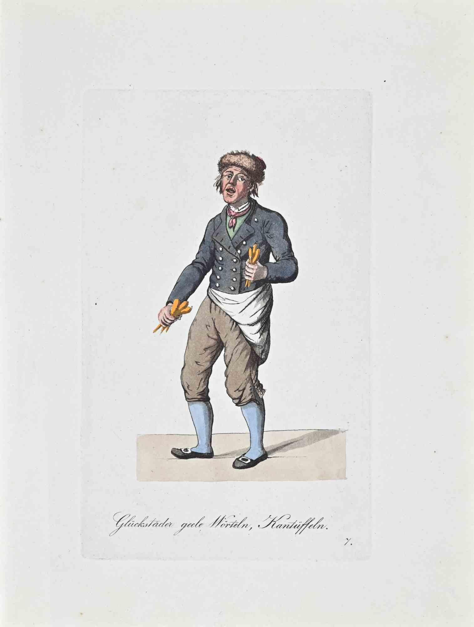 Handkolorierte Radierung von Christoph Suhr aus dem Jahr 1808.

Belogs zur Serie "Der Ausruf in Hamburg vorgestellt in ein hundert und zwanzig colorirten Blättern".

Schöner Kupferstich mit zeitgenössischem Kolorit aus der ersten Ausgabe der