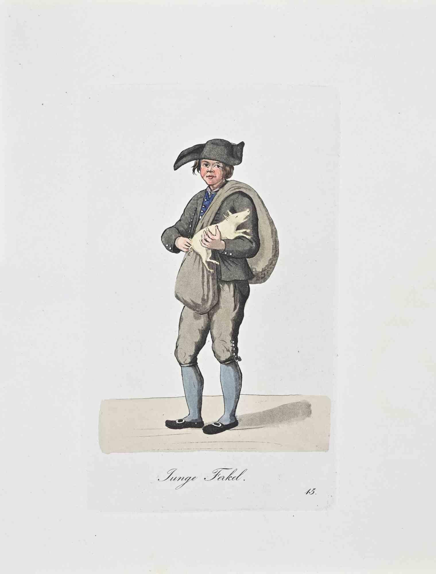 Junge Ferkel - Etching by Christoph Suhr - 1808