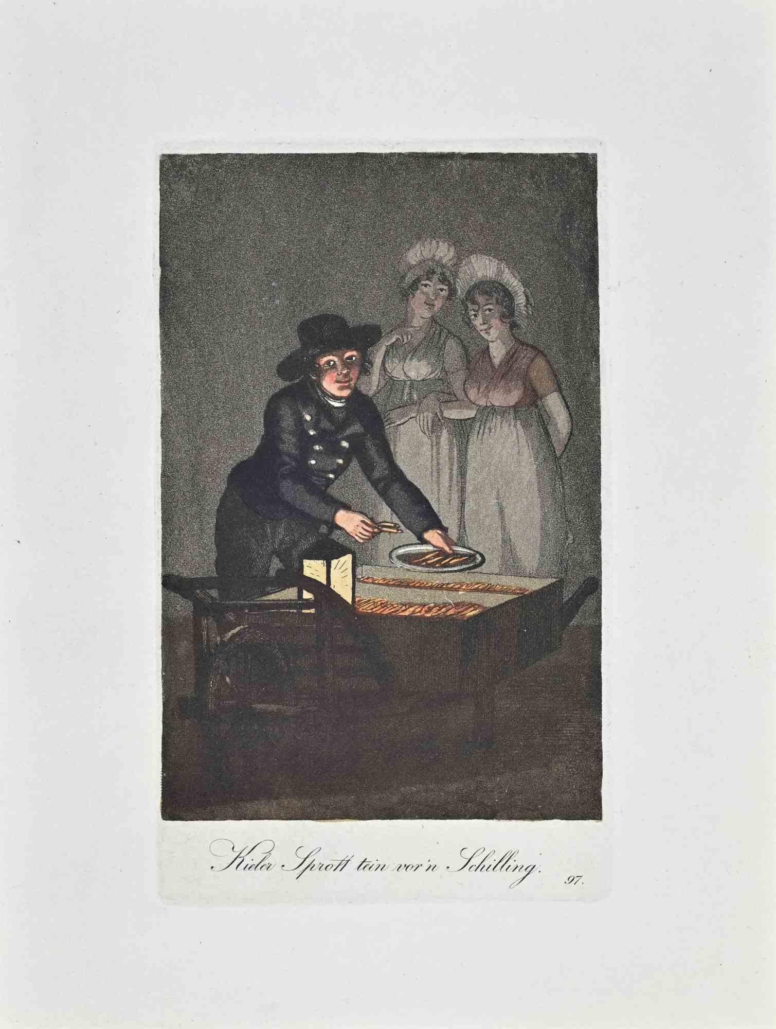 Handkolorierte Radierung von Christoph Suhr aus dem Jahr 1808.

Belogs zur Serie "Der Ausruf in Hamburg vorgestellt in ein hundert und zwanzig colorirten Blättern".

Schöner Kupferstich mit zeitgenössischem Kolorit aus der ersten Ausgabe der