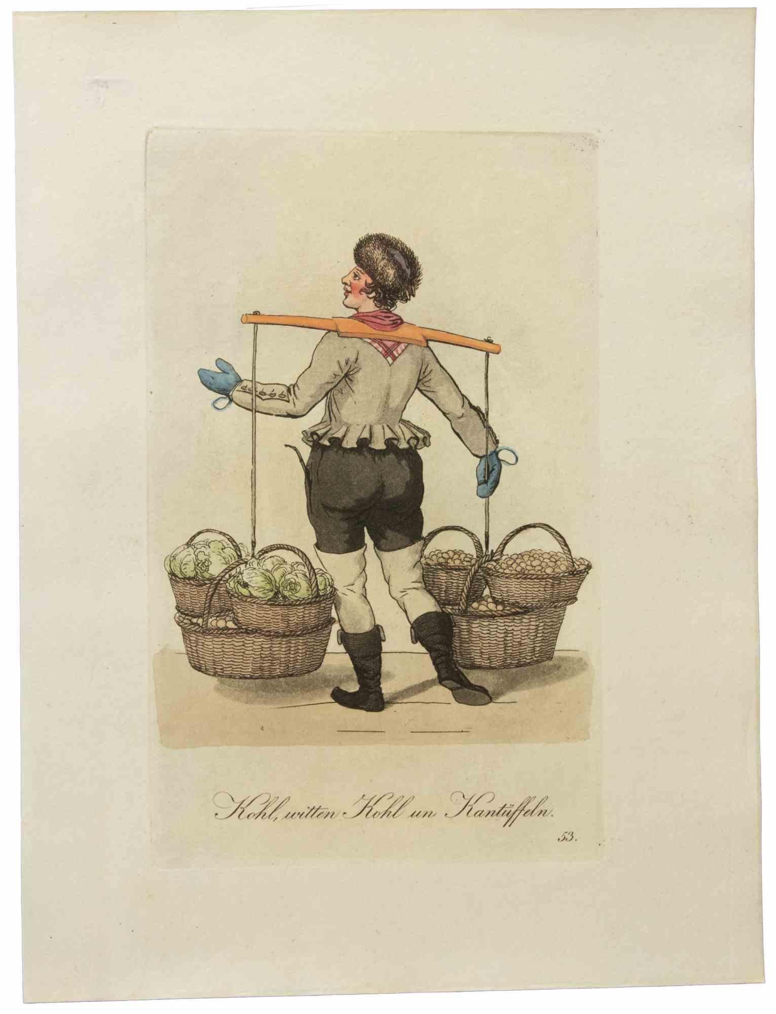 Kohl, Witten Kohl un Kartuffeln – Radierung von Christoph Suhr – 1808