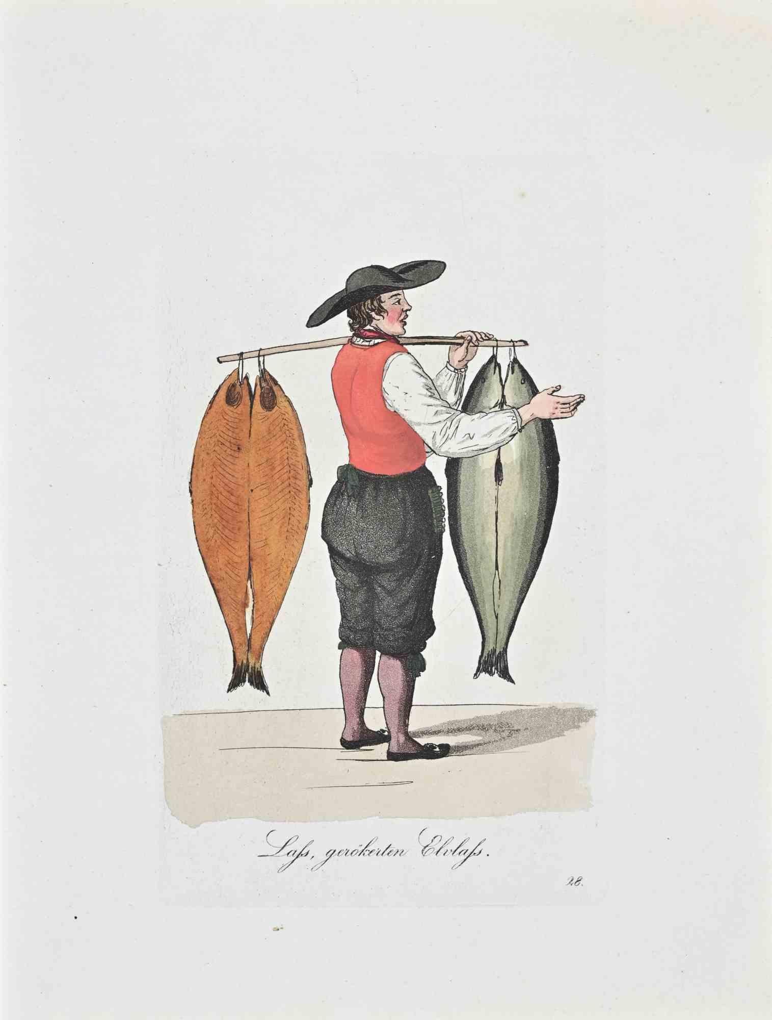 Figurative Print di Christoph Suhr - Lafs, Gerokerten Elvlafs - Acquaforte di Christophe Suhr - 1808