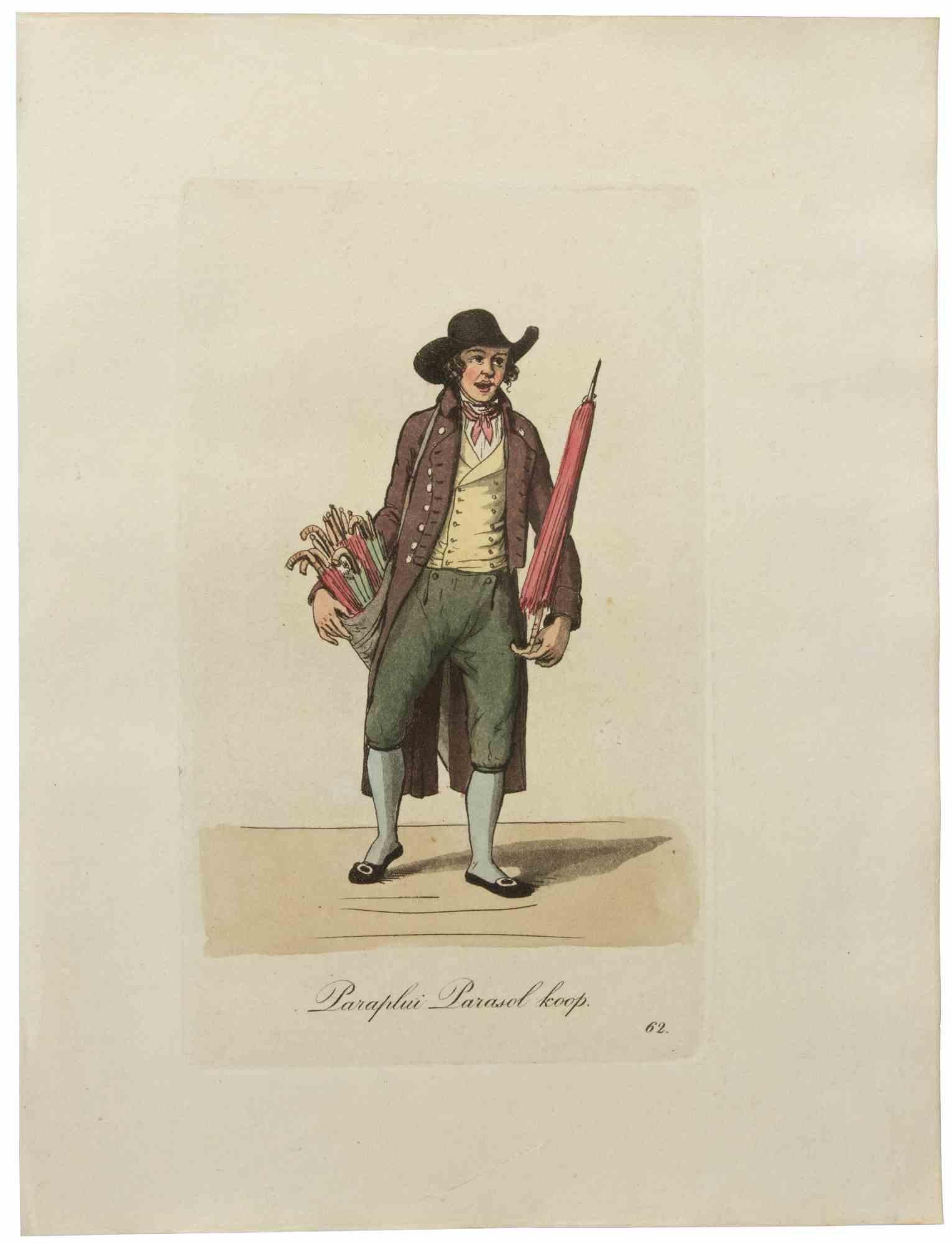 Etching hand colored realized by Christoph Suhr in 1808.

Belogs to the Series "Der Ausruf in Hamburg vorgestellt in ein hundert und zwanzig colorirten Blättern".

Beautiful engraving with contemporary colouring from the first edition of the most