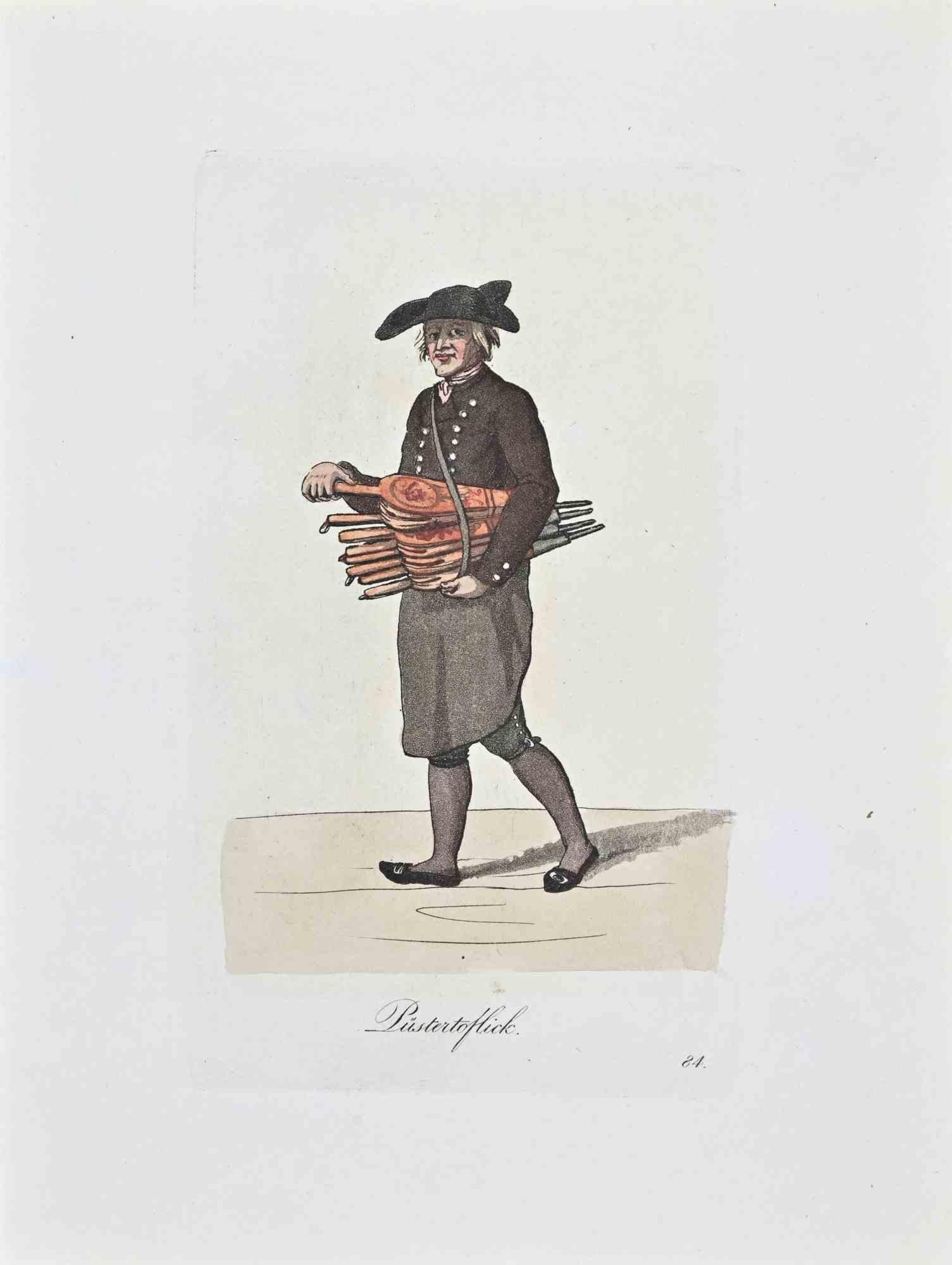 Etching hand colored realized by Christoph Suhr in 1808.

Belogs to the Series "Der Ausruf in Hamburg vorgestellt in ein hundert und zwanzig colorirten Blättern".

Beautiful engraving with contemporary colouring from the first edition of the most