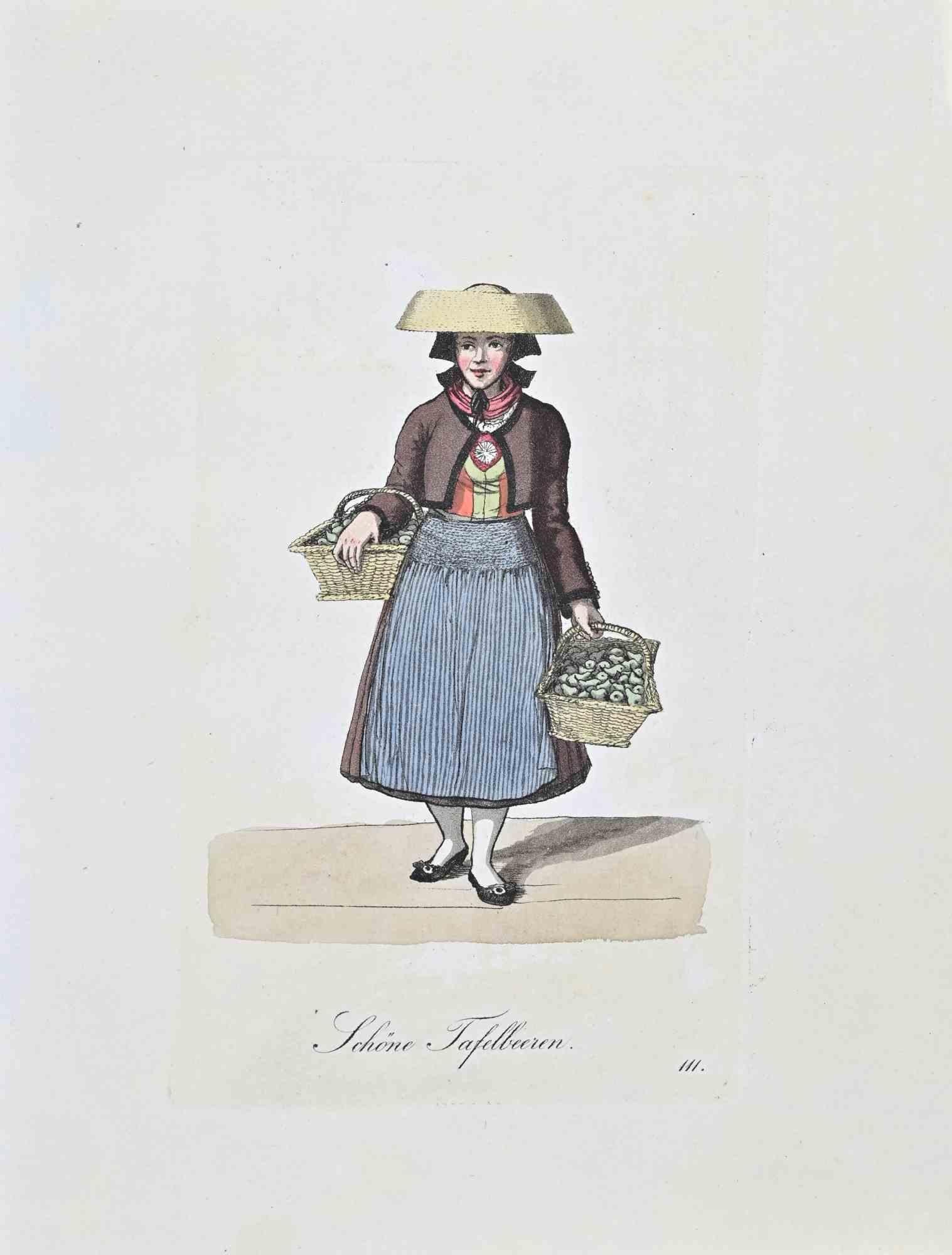 Schöne Tafelbeeren is an artwork, realized by Christoph Suhr in 1808.

Etching hand colored. Titled on the lower margin.

The artwork belongs to the Series "Der Ausruf in Hamburg vorgestellt in ein hundert und zwanzig colorirten