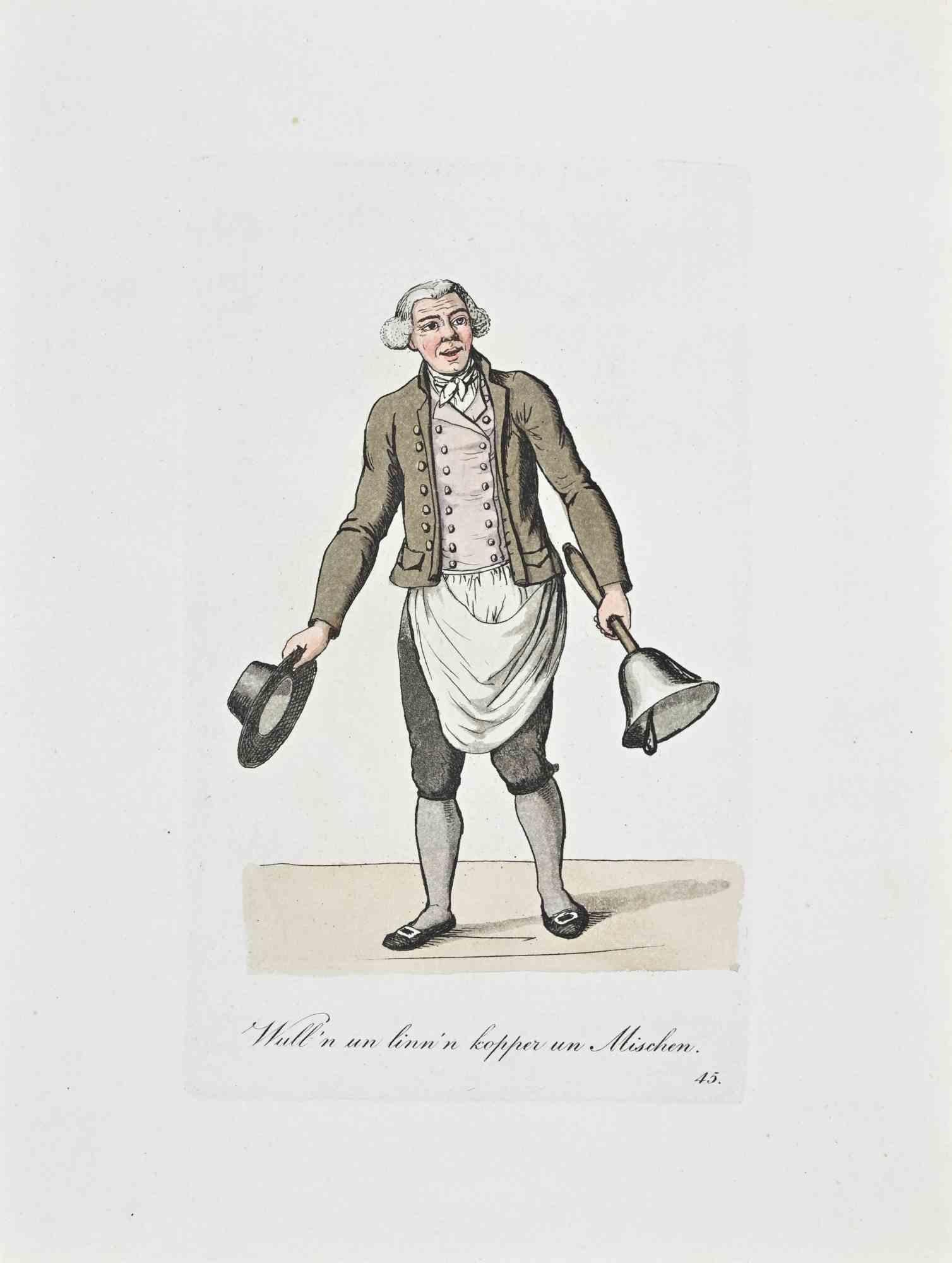 Figurative Print di Christoph Suhr - Wll'n un Linn'n Kopper un Mischen- Acquaforte di Christophe Suhr - 1808