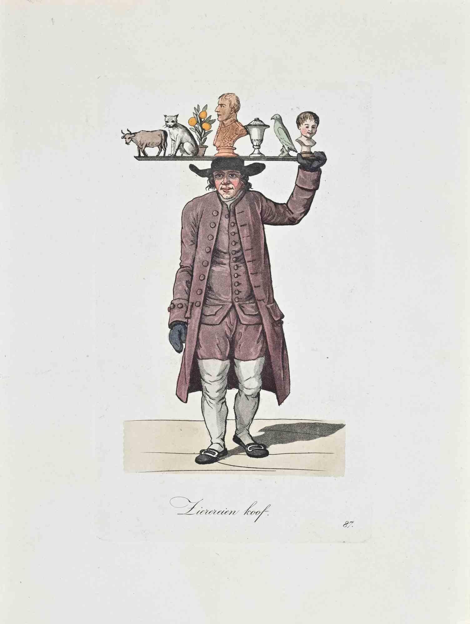 Etching hand colored realized by Christoph Suhr in 1808.

Belogs to the Series "Der Ausruf in Hamburg vorgestellt in ein hundert und zwanzig colorirten Blättern".

Beautiful engraving with contemporary colouring from the first edition of the most
