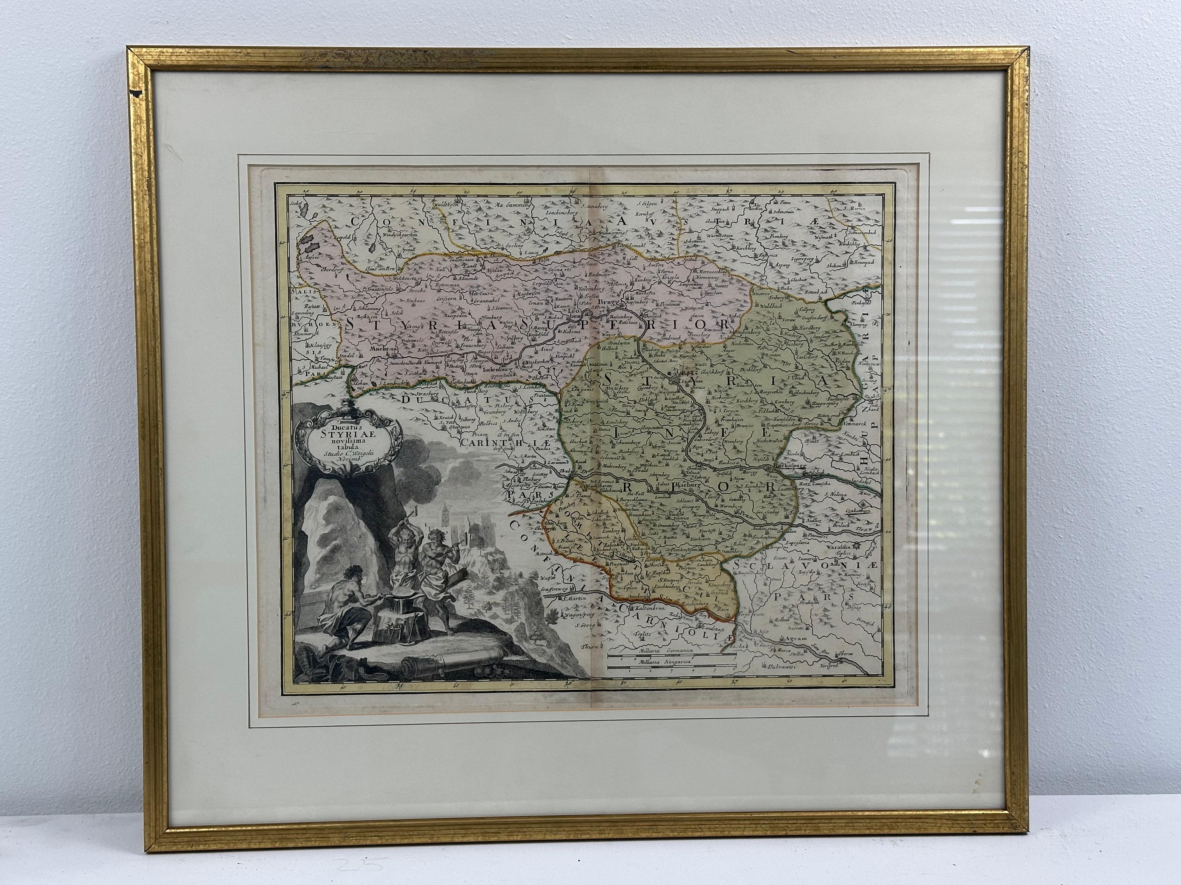 Christoph Weigel Landscape Print - 18th-century Antique Map of Austria and Slovenia