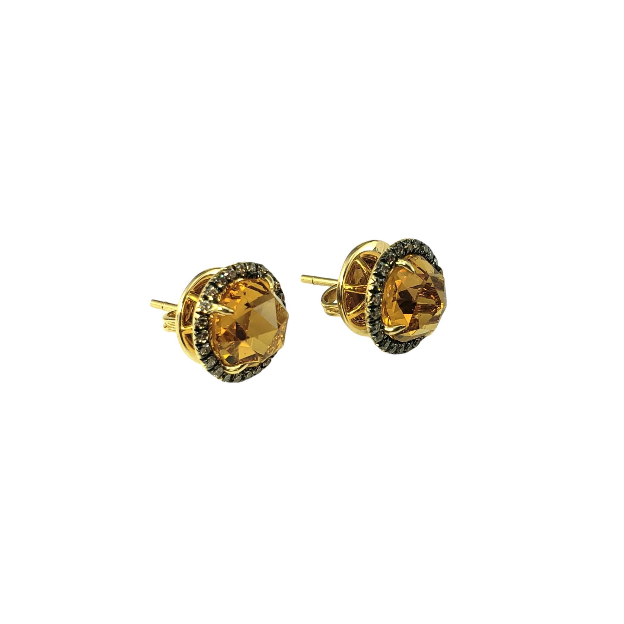 Round Cut Christophe Danhier 18K Yellow Gold Citrine and Diamond Earrings #18846 For Sale