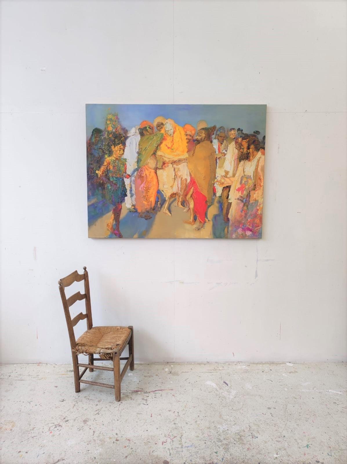Aïeul d'Inde von Christophe Dupety - Zeitgenössische Malerei, Indien, Straßenszene im Angebot 1