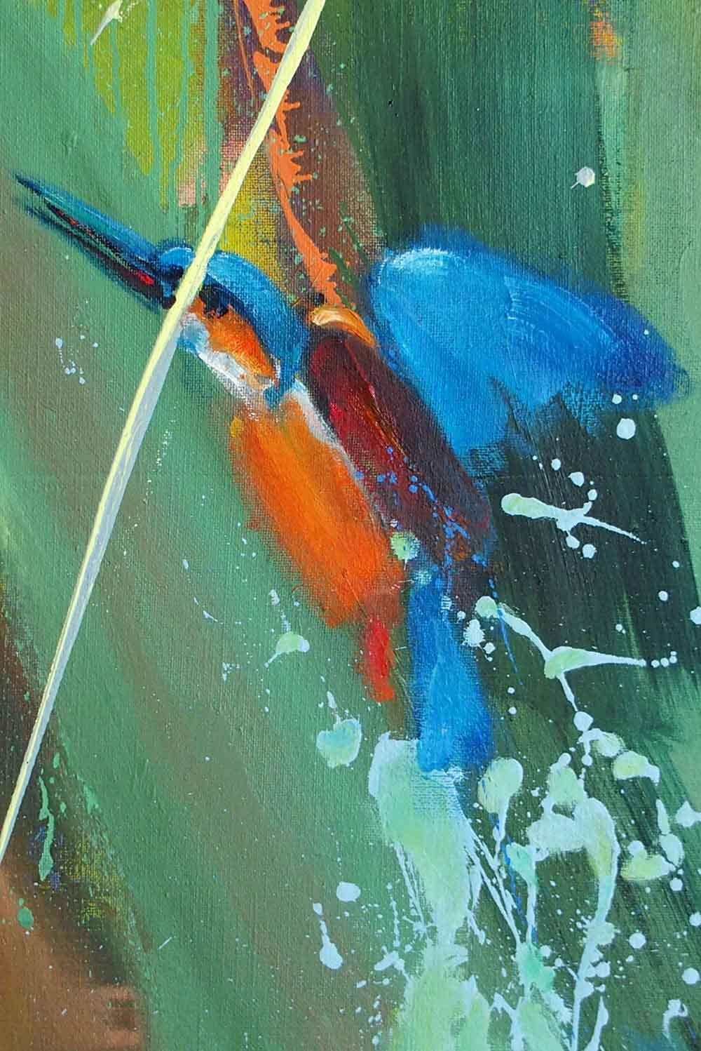 Alcedo Atthis by Christophe Dupety - Contemporary painting, bright colors, bird For Sale 4