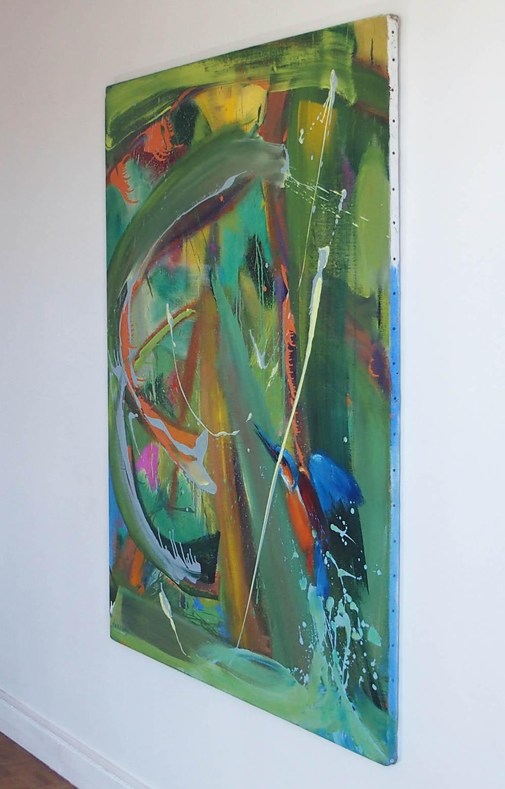 Alcedo Atthis by Christophe Dupety - Contemporary painting, bright colors, bird For Sale 5