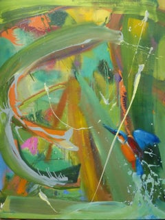 „Alcedo Atthis“ von Christophe Dupety – Zeitgenössische Malerei, leuchtende Farben, Vogel