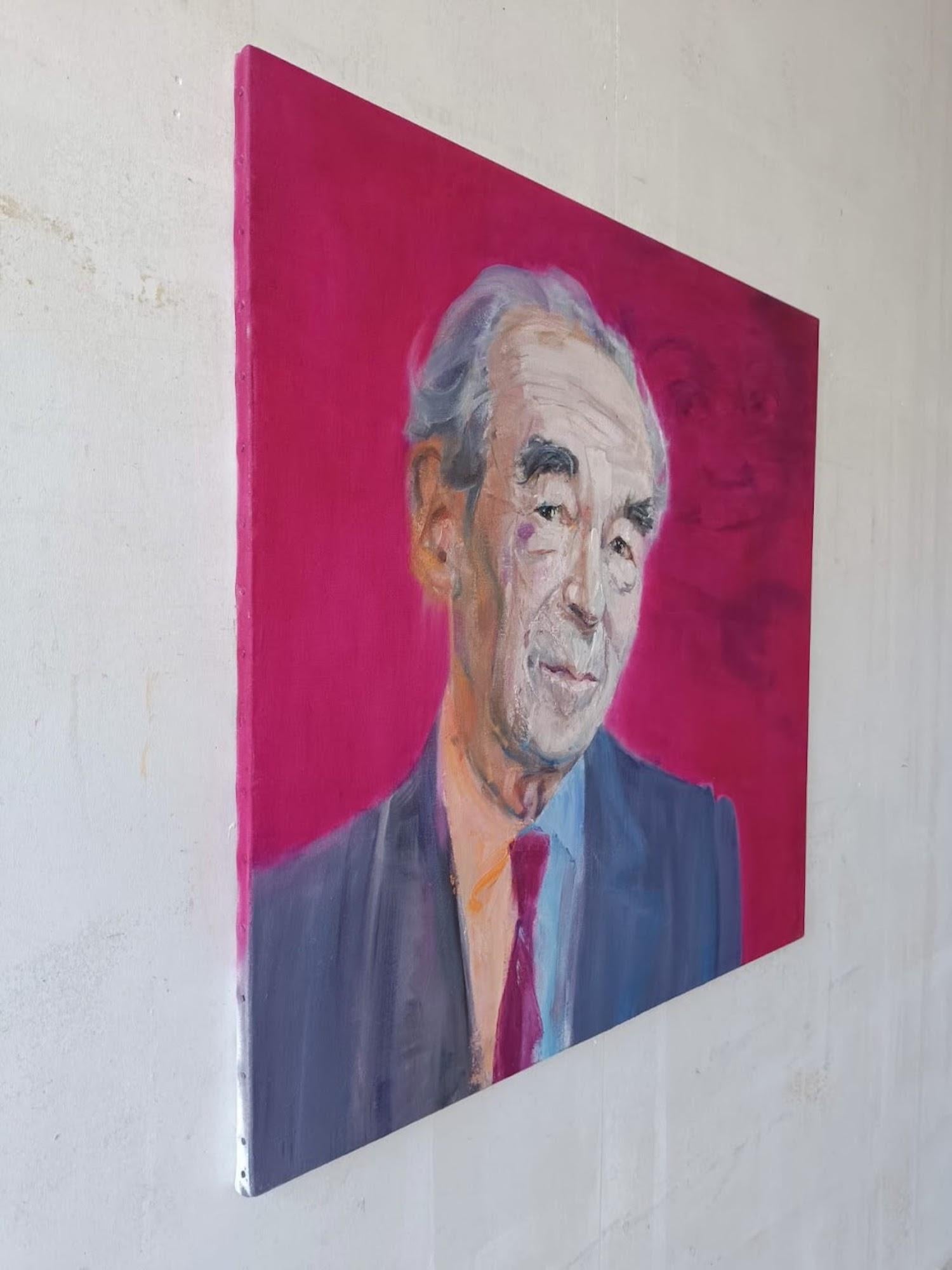 Badinter by Christophe Dupety - Portrait painting, politician, vivid background For Sale 2