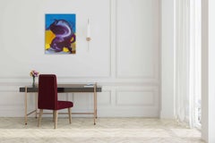 Bull III by Christophe Dupety - Animal painting, abstract, violet, vivid colours