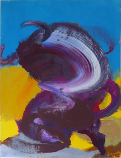 Bull III by Christophe Dupety - Animal painting, abstract, violet, vivid colours