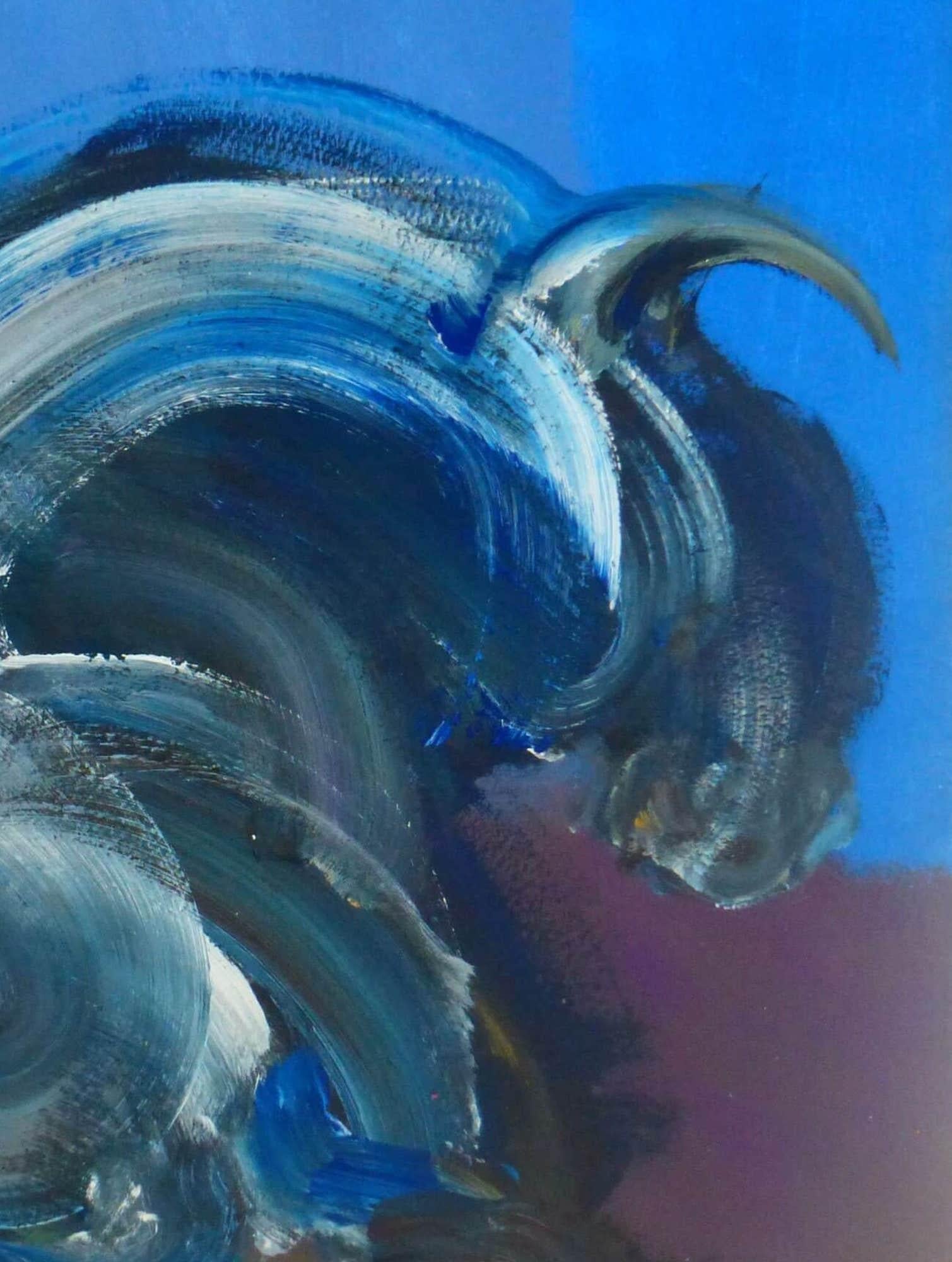 Stier VIII von Christophe Dupety - Tierbild, abstrakt, blau, lebendige Farben im Angebot 1
