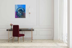 Bull VIII par Christophe Dupety - Peinture animalière, abstraite, bleue, couleurs vives