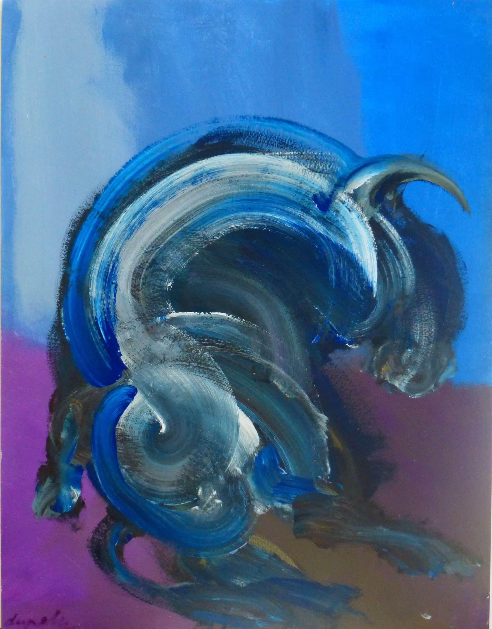 Stier VIII von Christophe Dupety - Tierbild, abstrakt, blau, leuchtende Farben