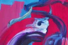 Bull XII di Christophe Dupety - Pittura animale, astratta, blu, arancione, vivida