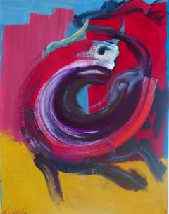 Toro XII by Christophe Dupety - Cuadro animal, abstracto, azul, naranja, vivo