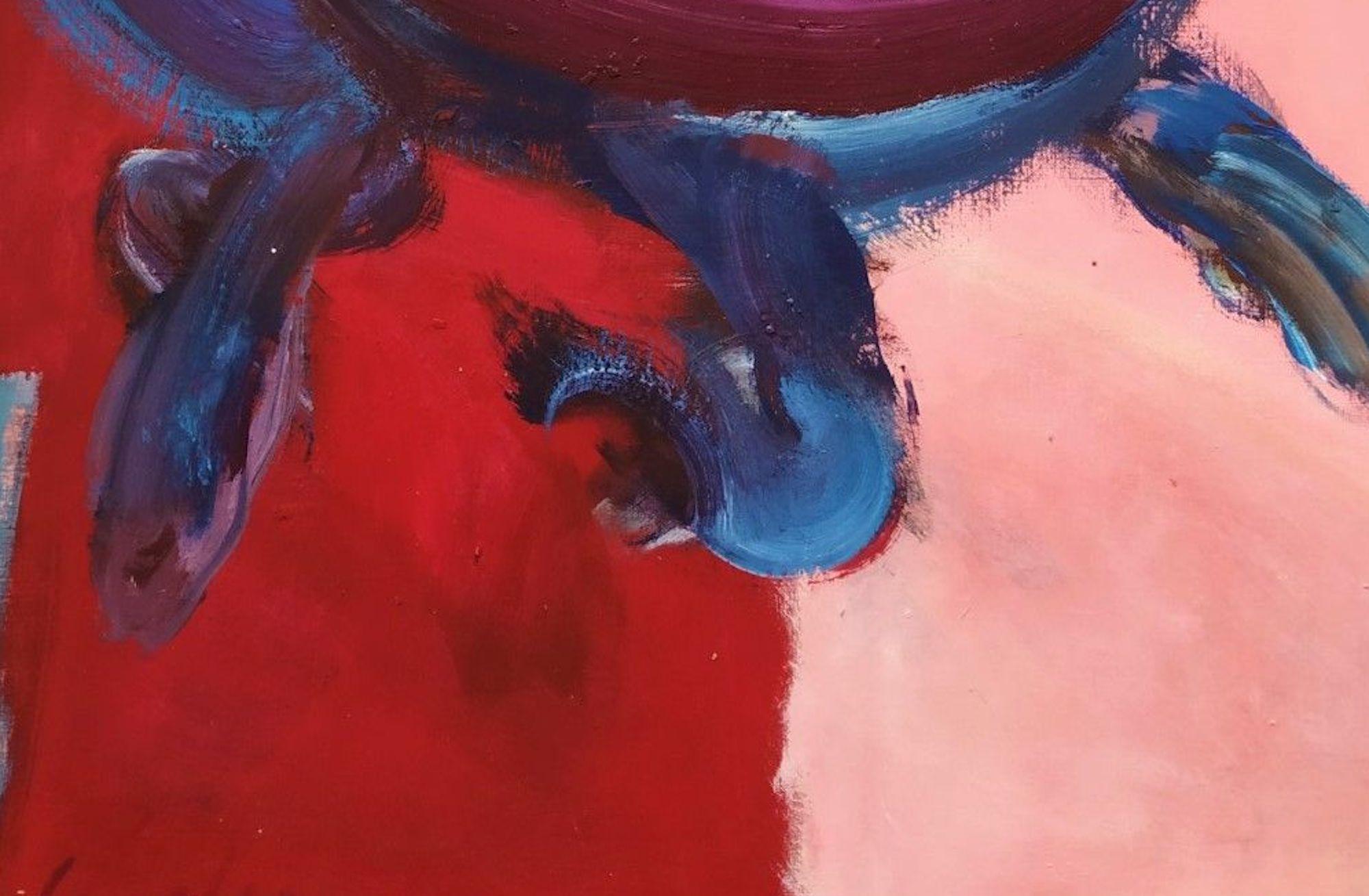 Bull XV by Christophe Dupety - Animal painting, abstract, red, vivid colours For Sale 3
