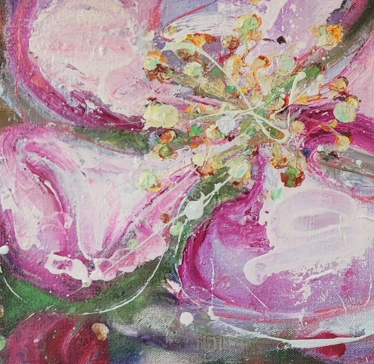 Cinderella by Christophe Dupety - Contemporary painting, pink flowers, summer For Sale 2