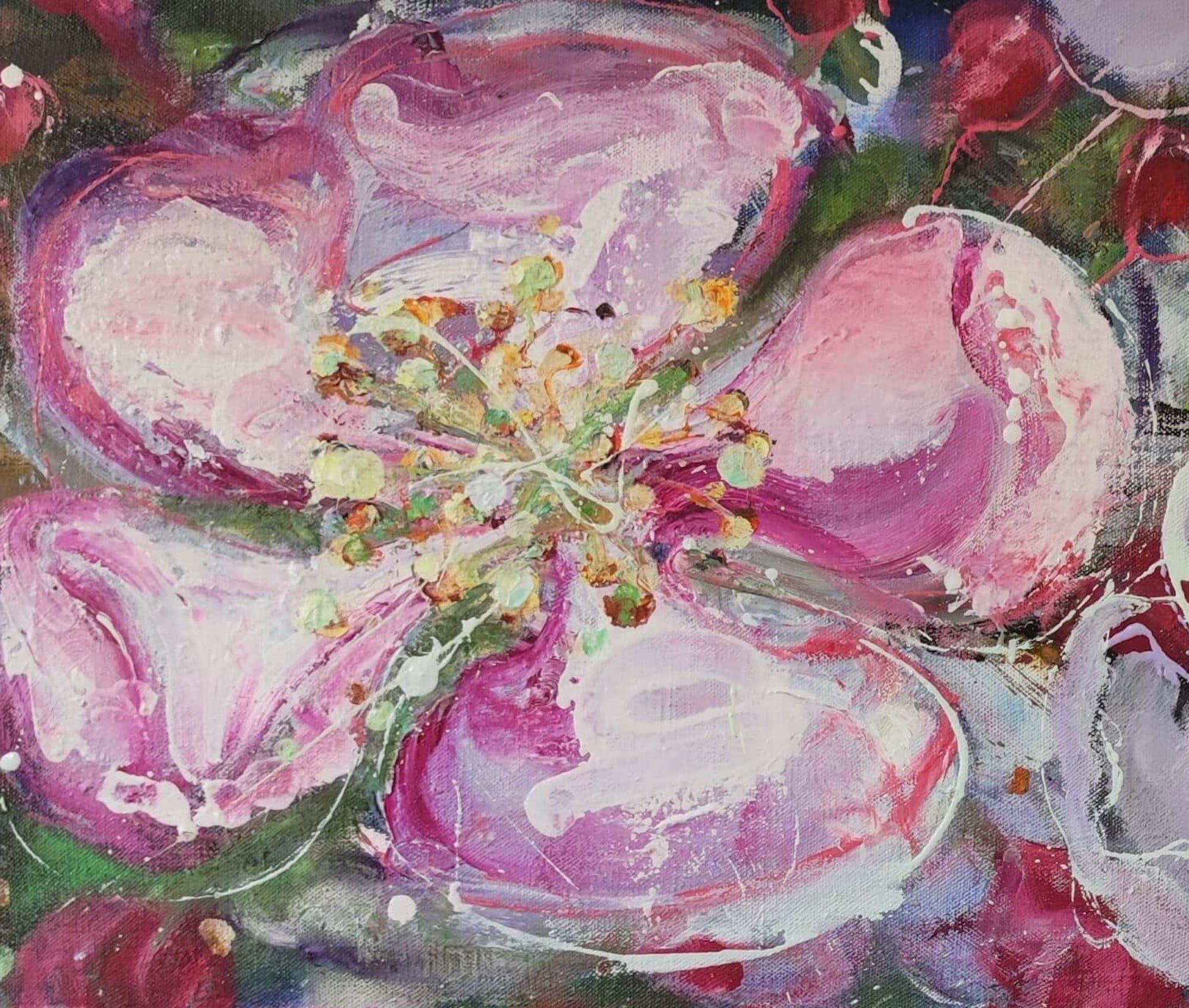 Cinderella by Christophe Dupety - Contemporary painting, pink flowers, summer im Angebot 4