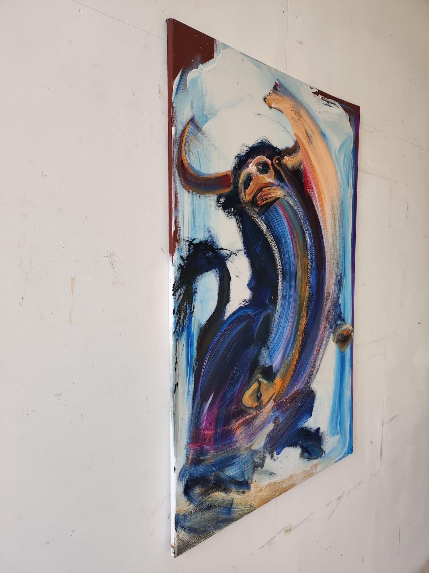 Cogida von Christophe Dupety – Tier, farbenfrohes Gemälde, Expressionismus, Stier im Angebot 2