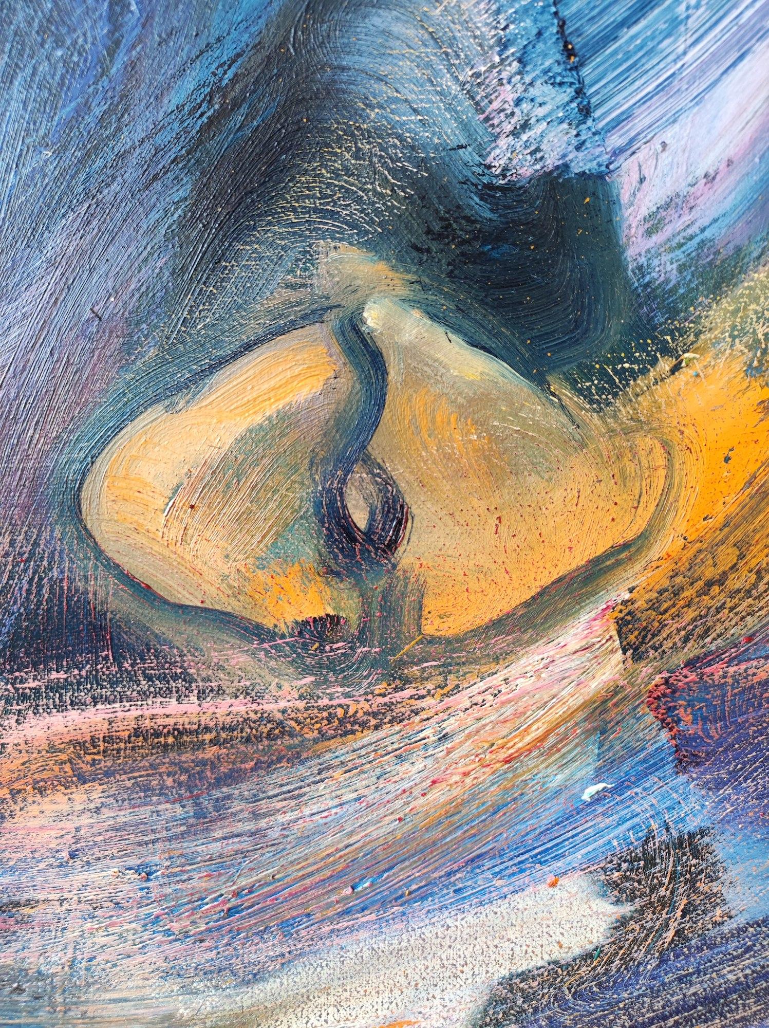 Cogida von Christophe Dupety – Tier, farbenfrohes Gemälde, Expressionismus, Stier im Angebot 3