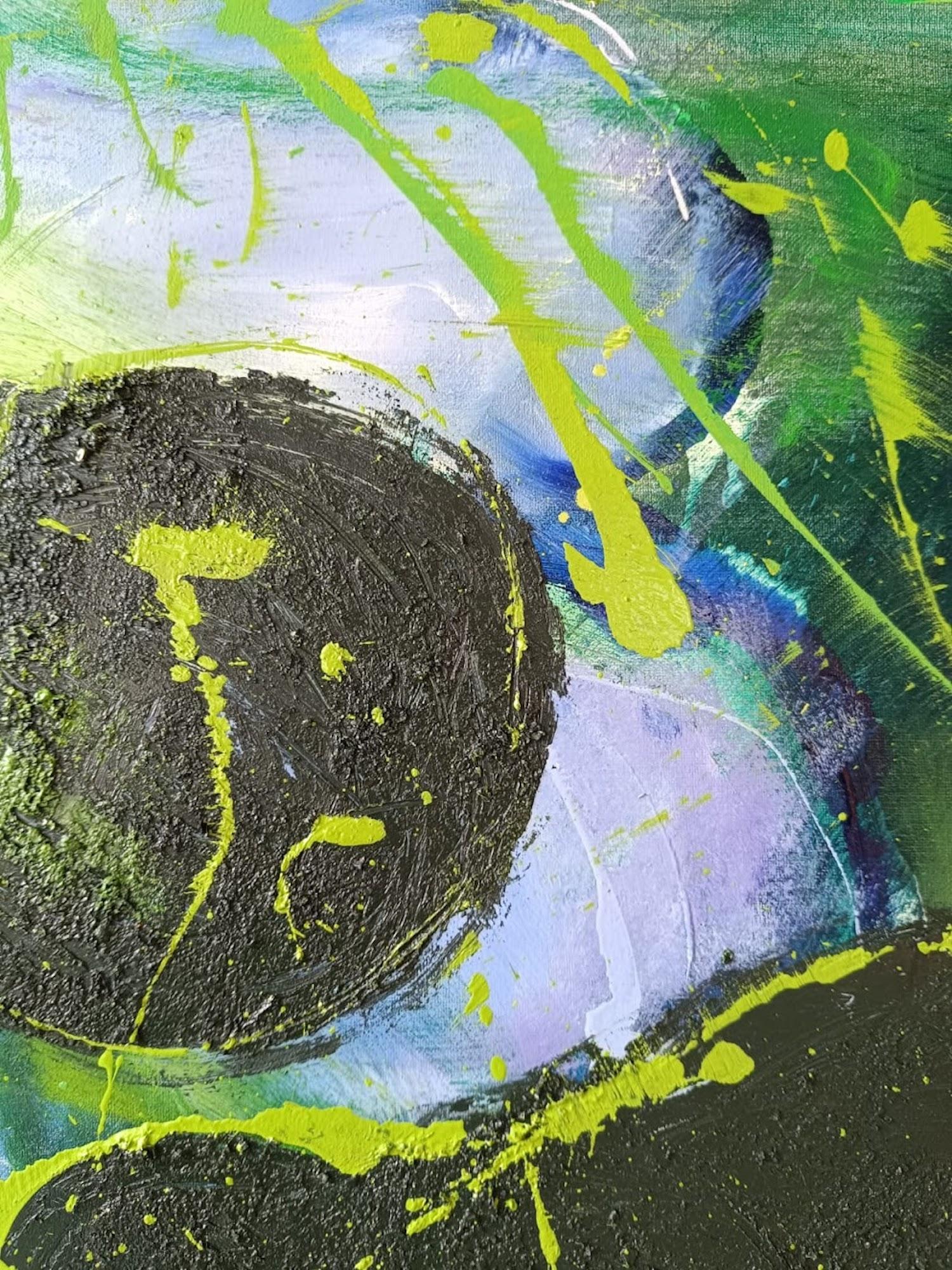 Conference Pears by Christophe Dupety - Colourful painting, fruits, green tones For Sale 4