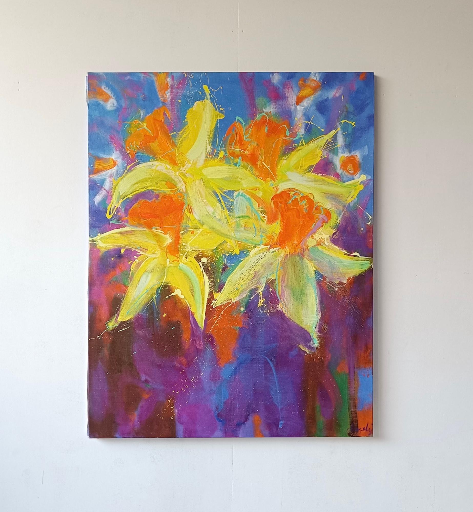 Daffodils by Christophe Dupety - Floral painting, yellow, figurative, colorful For Sale 2