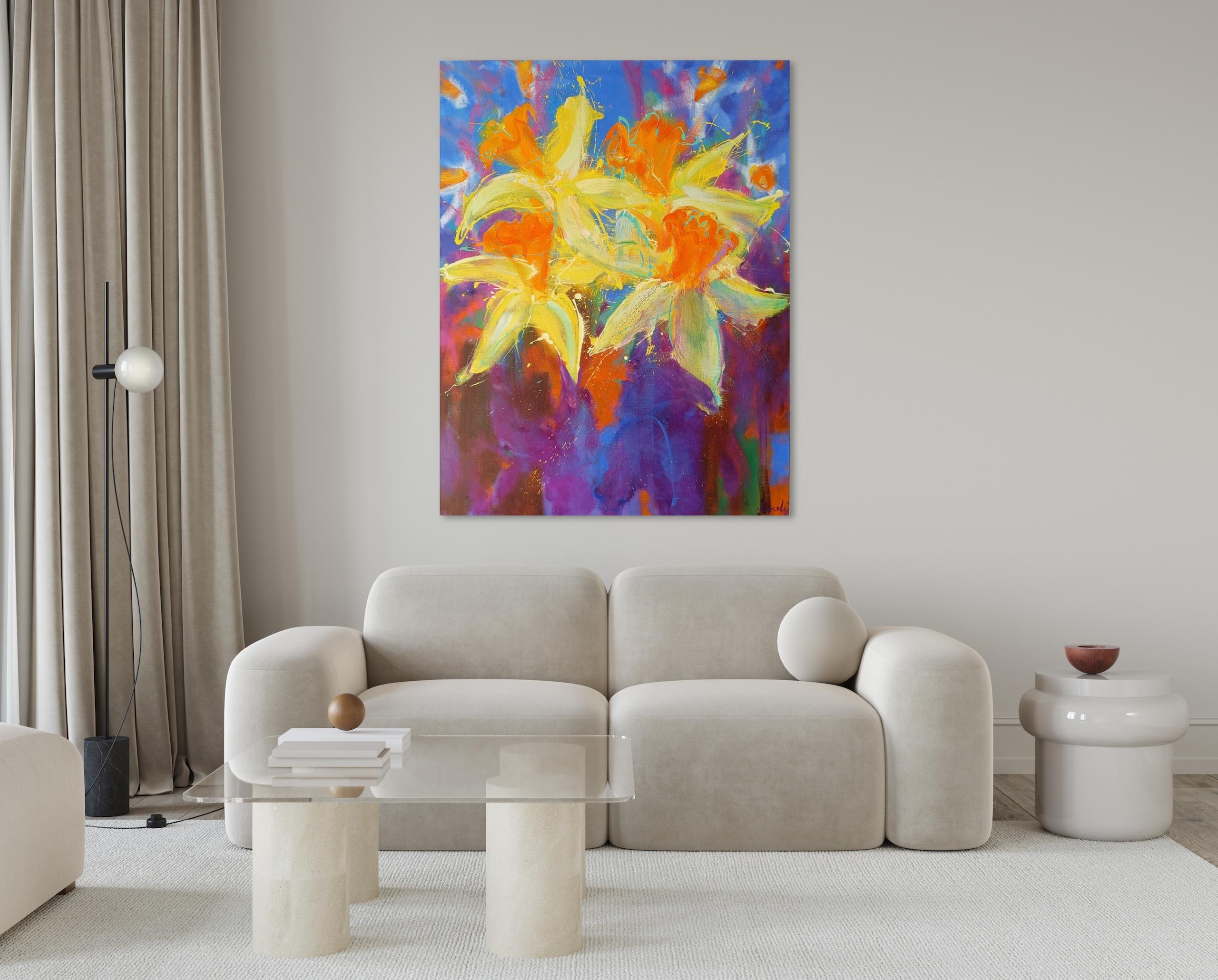 Daffodils by Christophe Dupety - Floral painting, yellow, figurative, colorful For Sale 4