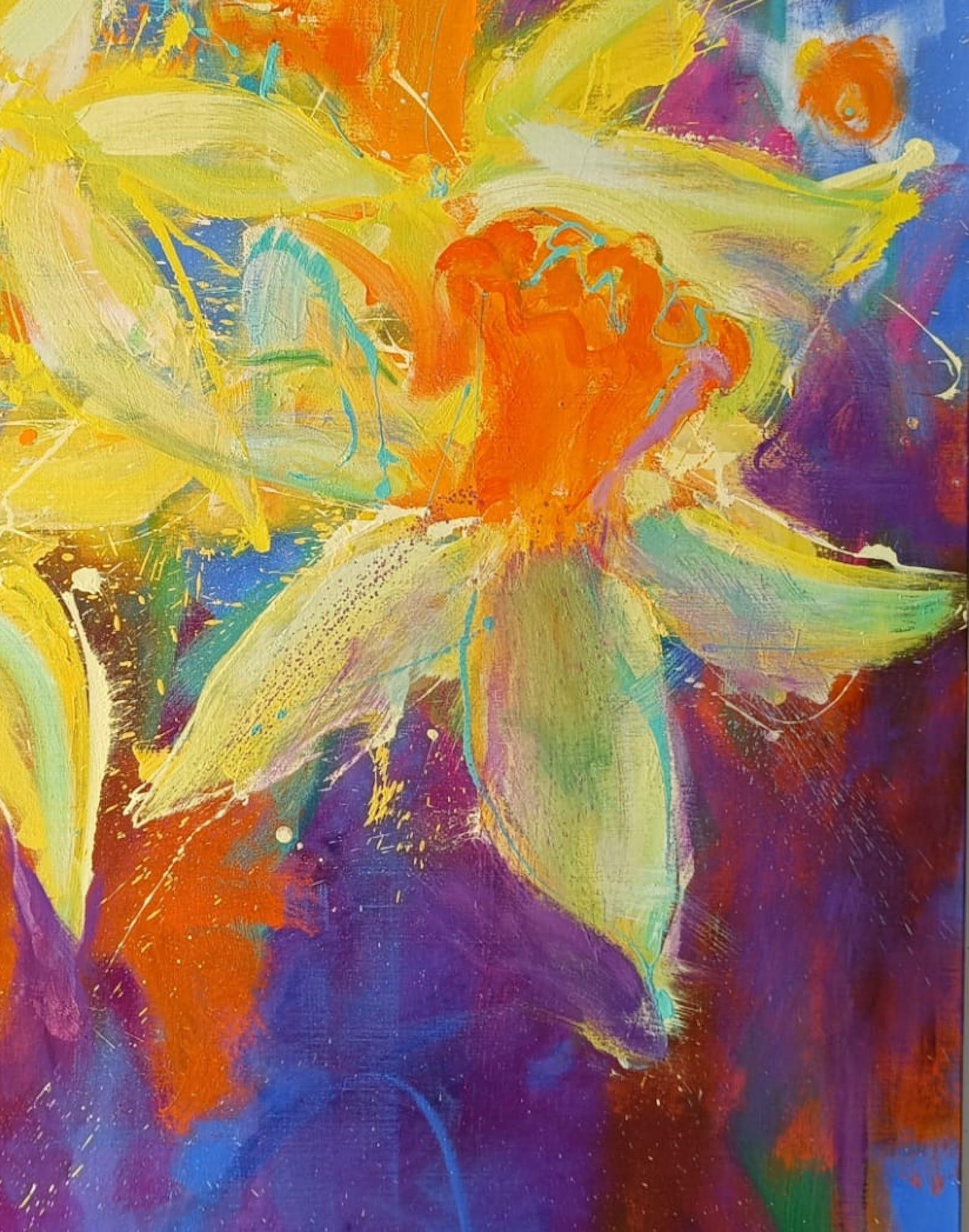 Daffodils by Christophe Dupety - Floral painting, yellow, figurative, colorful For Sale 5