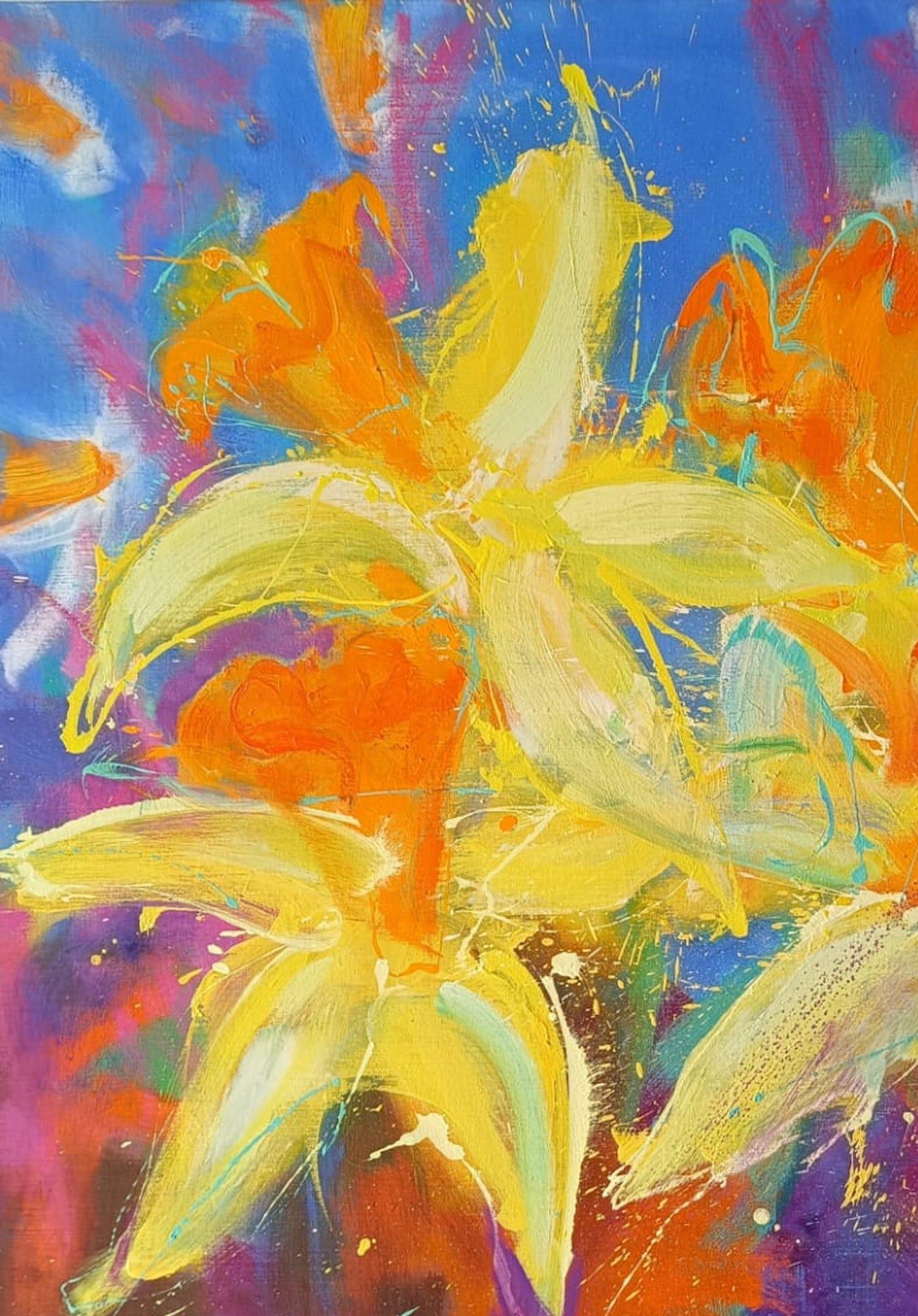 Daffodils by Christophe Dupety - Floral painting, yellow, figurative, colorful For Sale 8