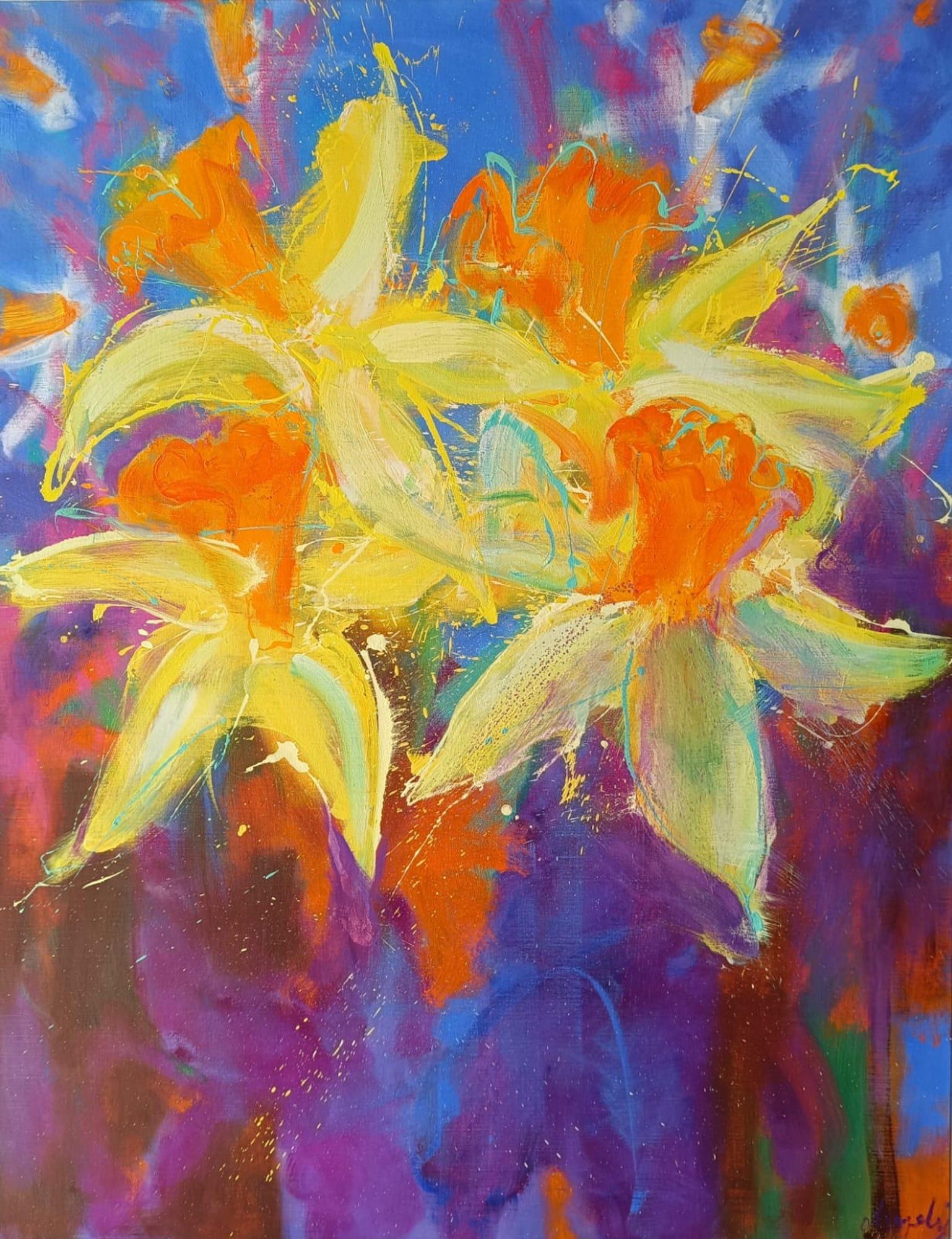 Daffodils est une peinture unique à l'huile sur toile de l'artiste contemporain Christophe Dupety, dont les dimensions sont 146 × 114 cm (57,5 x 44,5 in).
L'œuvre est signée, vendue non encadrée et accompagnée d'un certificat d'authenticité.

Cette