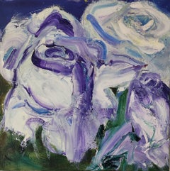 English roses by Christophe Dupety - Floral painting, abstract, purple
