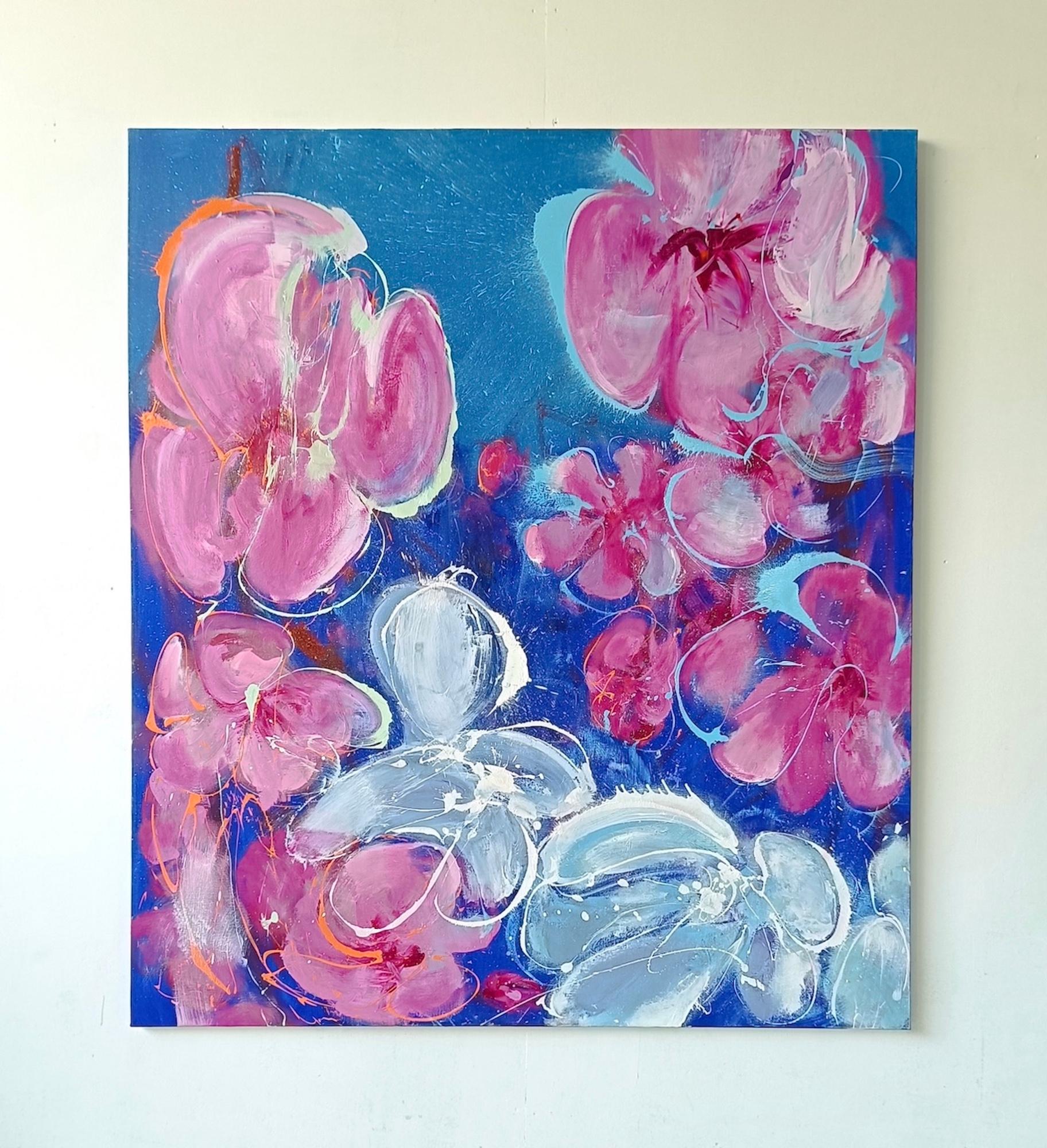 Fruit Tree by Christophe Dupety - Floral painting, blue, pink, figurative, large For Sale 1
