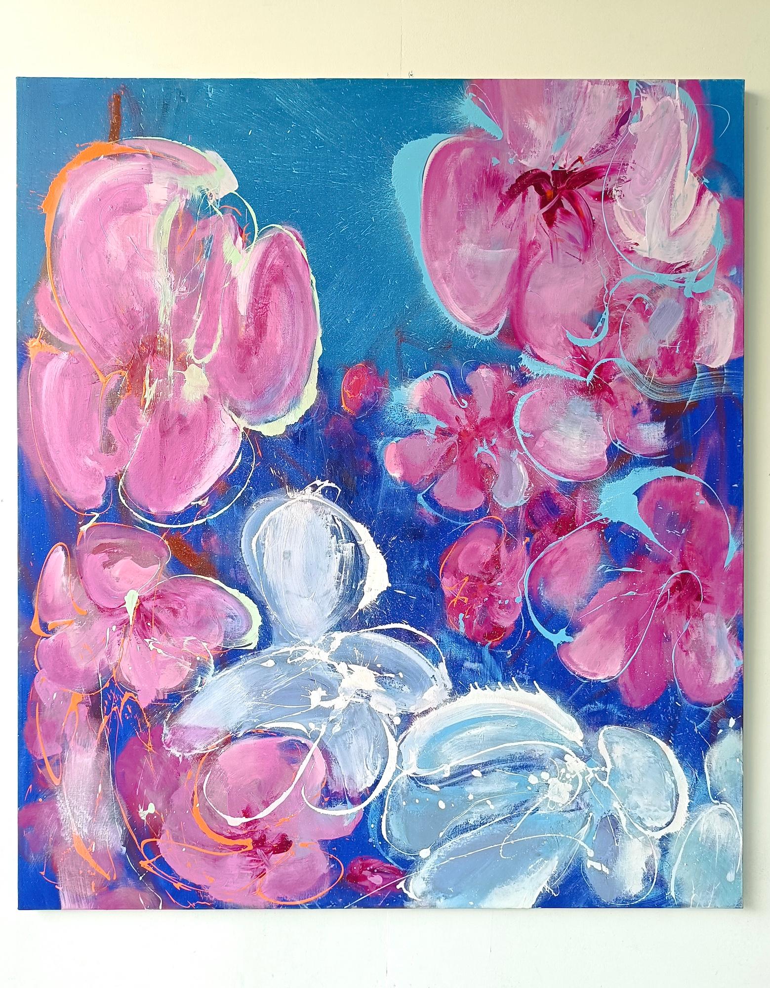 Árbol frutal de Christophe Dupety - Cuadro floral, azul, rosa, figurativo, grande en venta 2