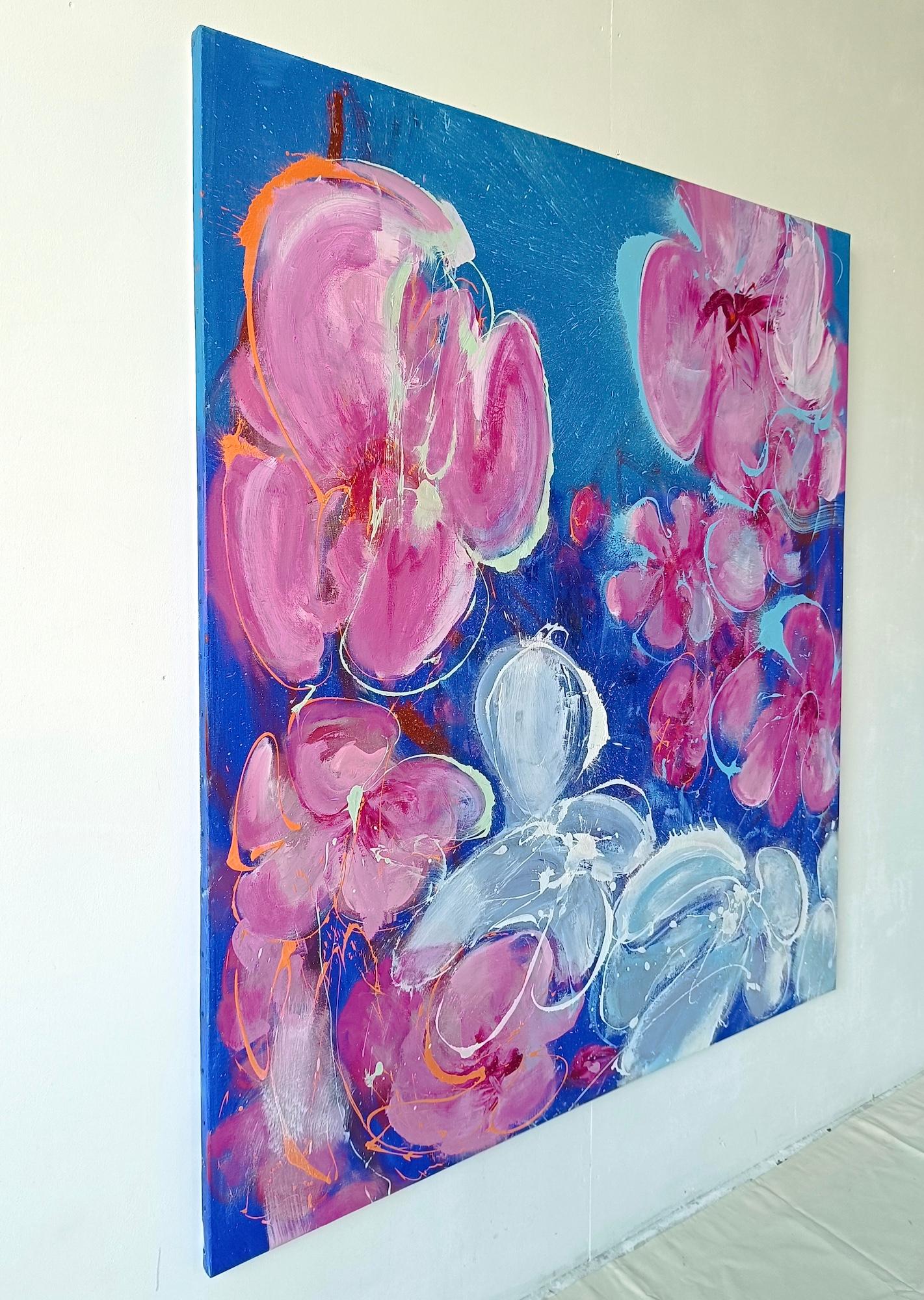 Fruit Tree by Christophe Dupety - Floral painting, blue, pink, figurative, large For Sale 3
