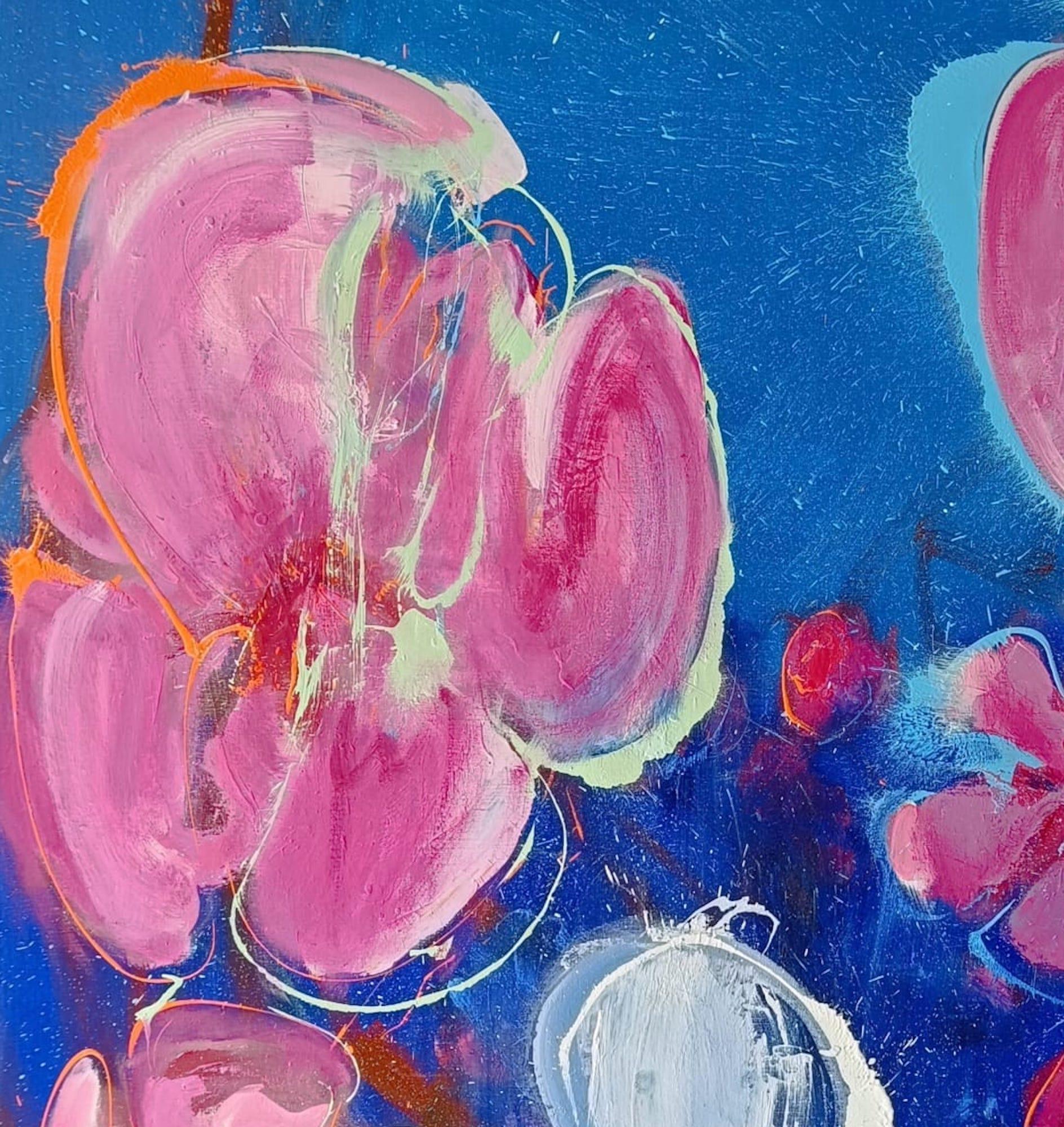 Árbol frutal de Christophe Dupety - Cuadro floral, azul, rosa, figurativo, grande en venta 6